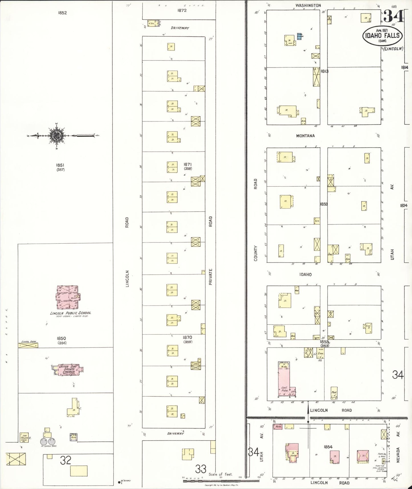 Sanborn Fire Insurance Map from Idaho Falls, Bonneville County, Idaho (1921), Sheet #0034 - Complete Map Set gallery image, historic Sanborn map, vintage wall art, Idaho Idaho