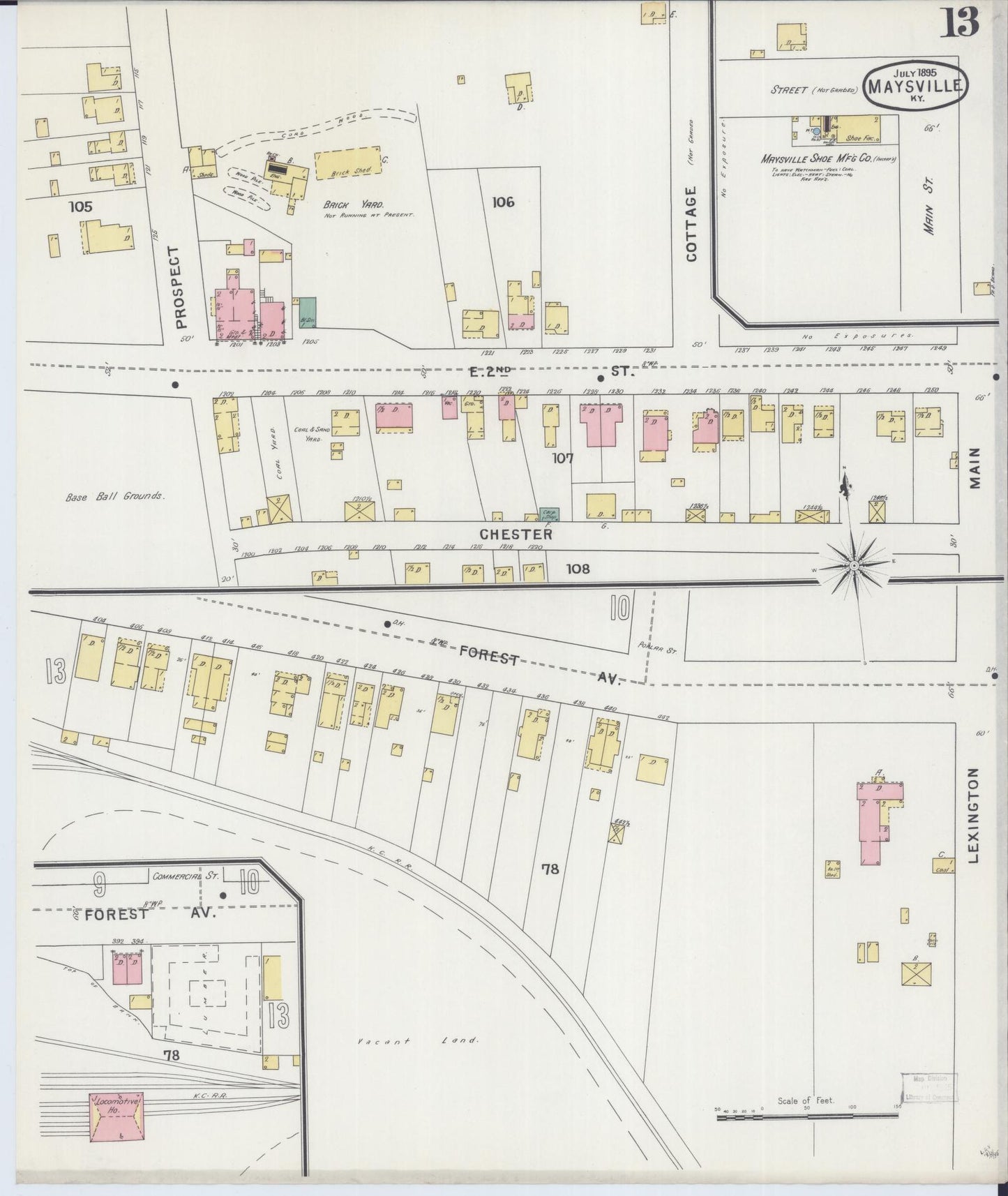 Sanborn Fire Insurance Map from Maysville, Mason County, Kentucky (1895), Sheet #0013 - Historic Sanborn Fire Insurance Map Print, vintage old map wall art, antique decor, genealogy gift, Kentucky Kentucky map