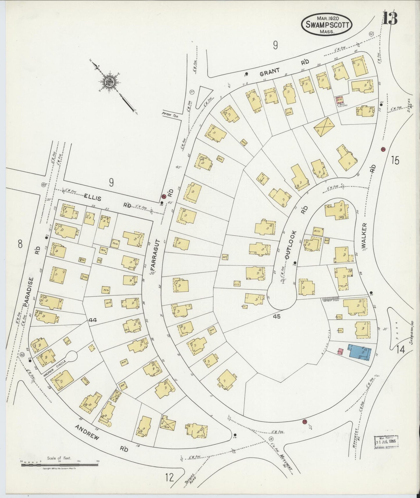 Sanborn Fire Insurance Map from Swampscott, Essex County, Massachusetts (1920), Sheet #0013 - Historic Sanborn Fire Insurance Map Print, vintage old map wall art, antique decor, genealogy gift, Massachusetts Massachusetts map