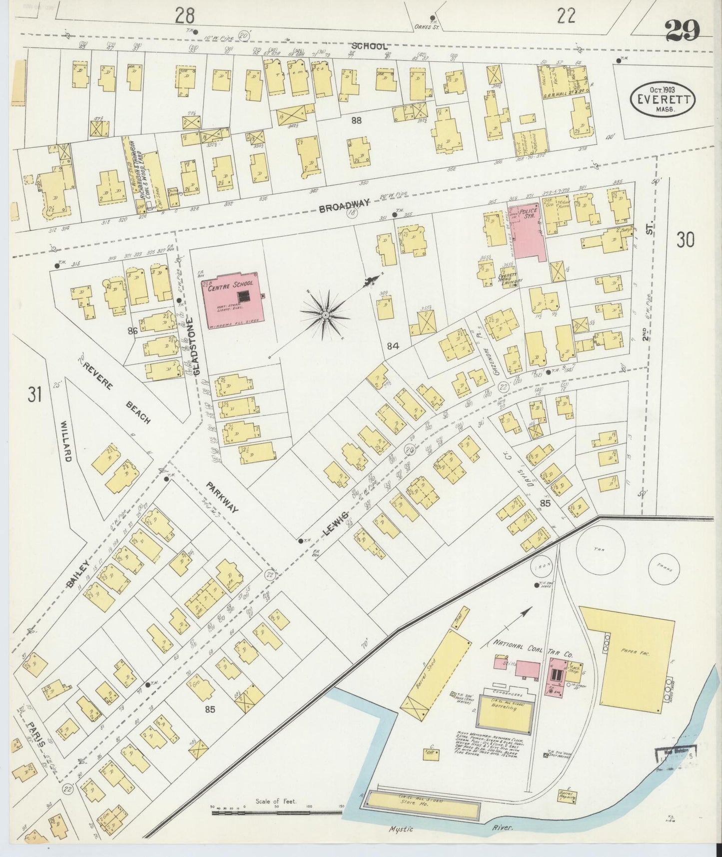 Sanborn Fire Insurance Map from Everett, Middlesex County, Massachusetts (1903), Sheet #0029 - Historic Sanborn Fire Insurance Map Print, vintage old map wall art, antique decor, genealogy gift, Massachusetts Massachusetts map