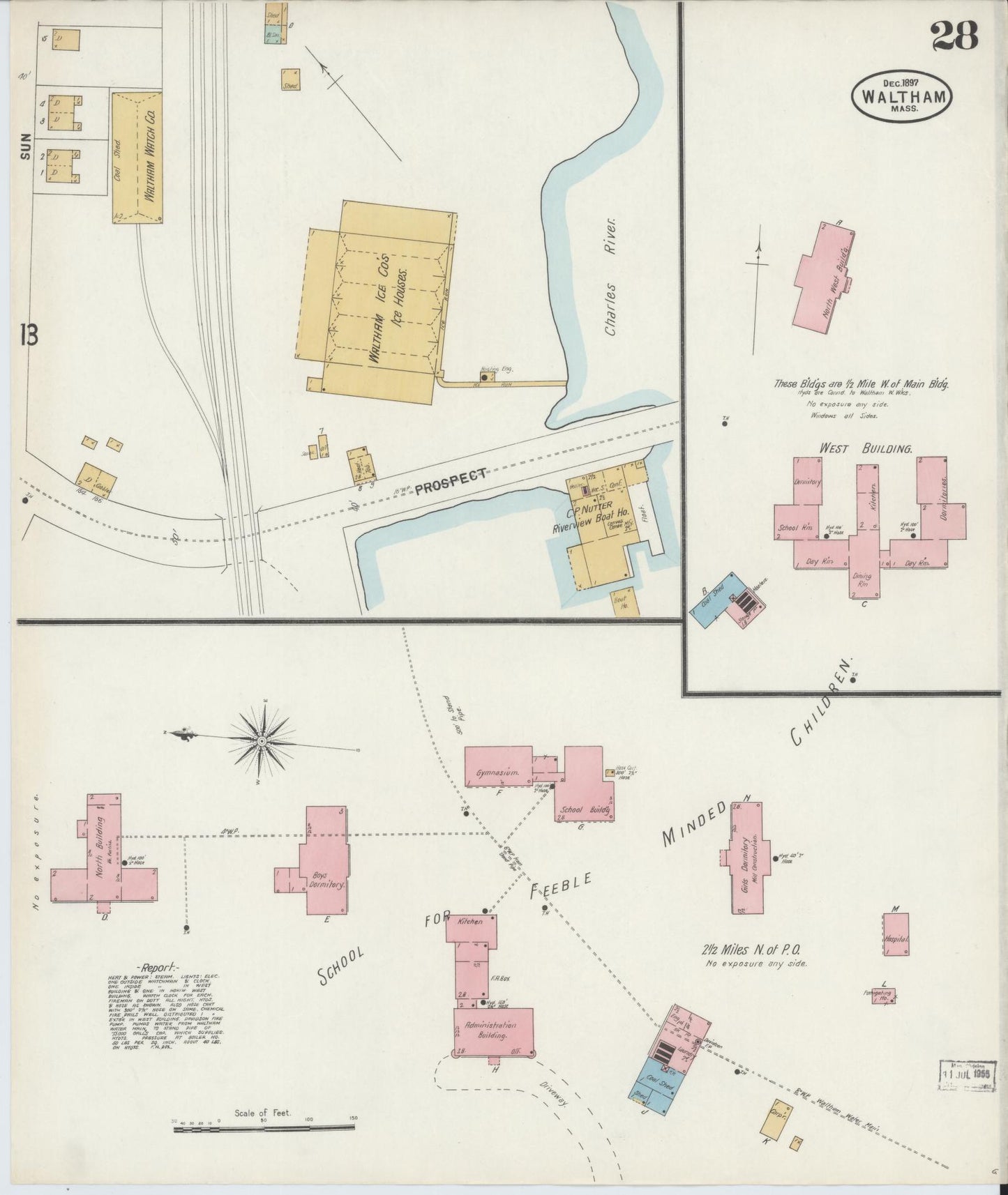 Sanborn Fire Insurance Map from Waltham, Middlesex County, Massachusetts (1897), Sheet #0028 - Historic Sanborn Fire Insurance Map Print, vintage old map wall art, antique decor, genealogy gift, Massachusetts Massachusetts map