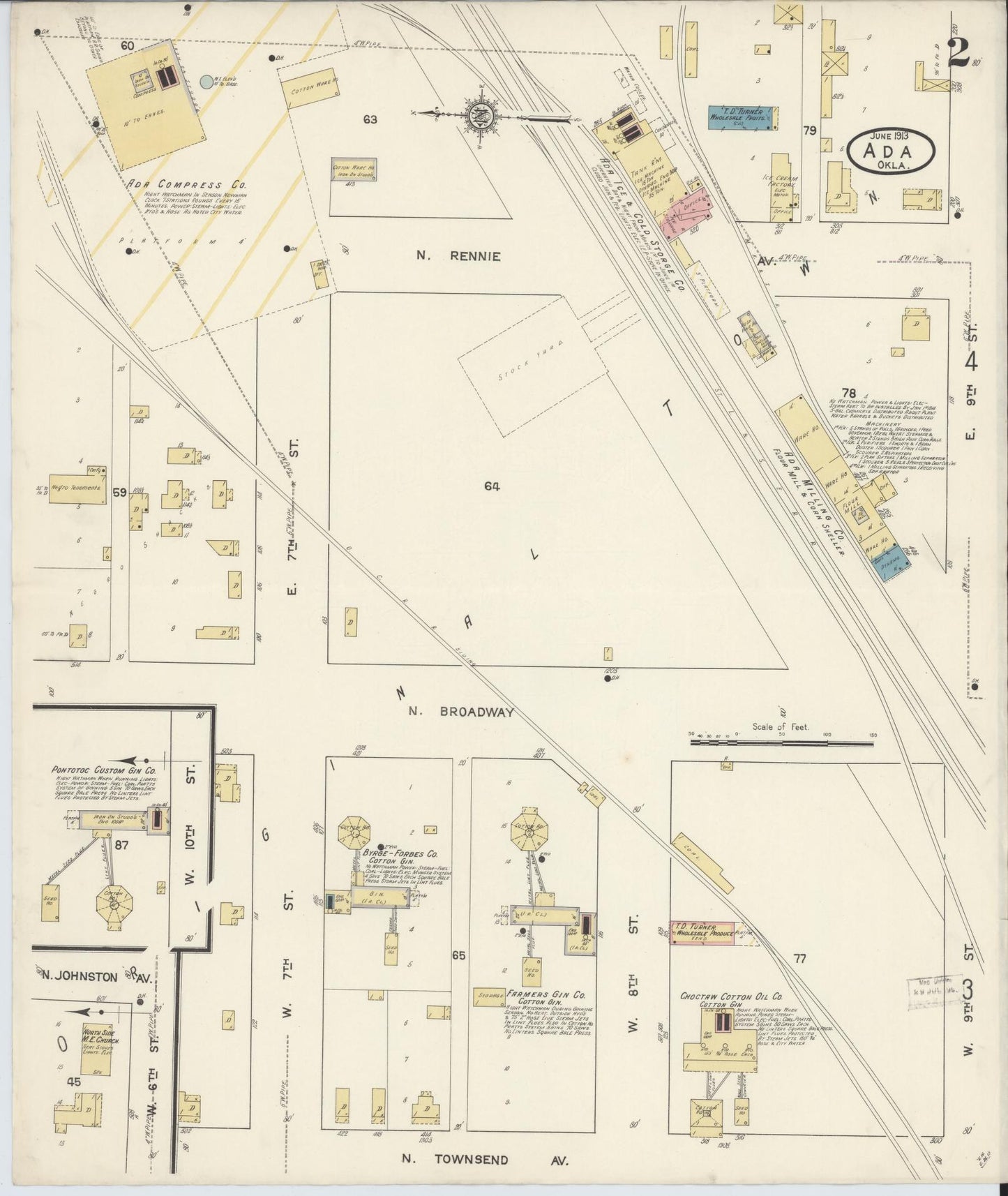 Sanborn Fire Insurance Map from Ada, Pontotoc County, Oklahoma (1913), Sheet #0002 - Historic Sanborn Fire Insurance Map Print, vintage old map wall art, antique decor, genealogy gift, Oklahoma Oklahoma map