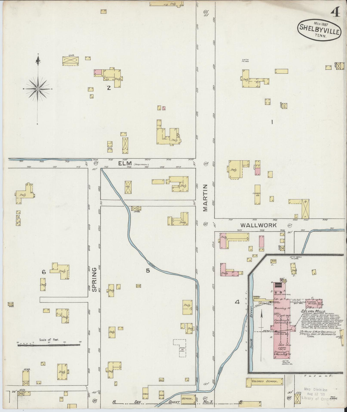 Sanborn Fire Insurance Map from Shelbyville, Bedford County, Tennessee (1887), Sheet #0004 - Complete Map Set gallery image, historic Sanborn map, vintage wall art, Tennessee Tennessee