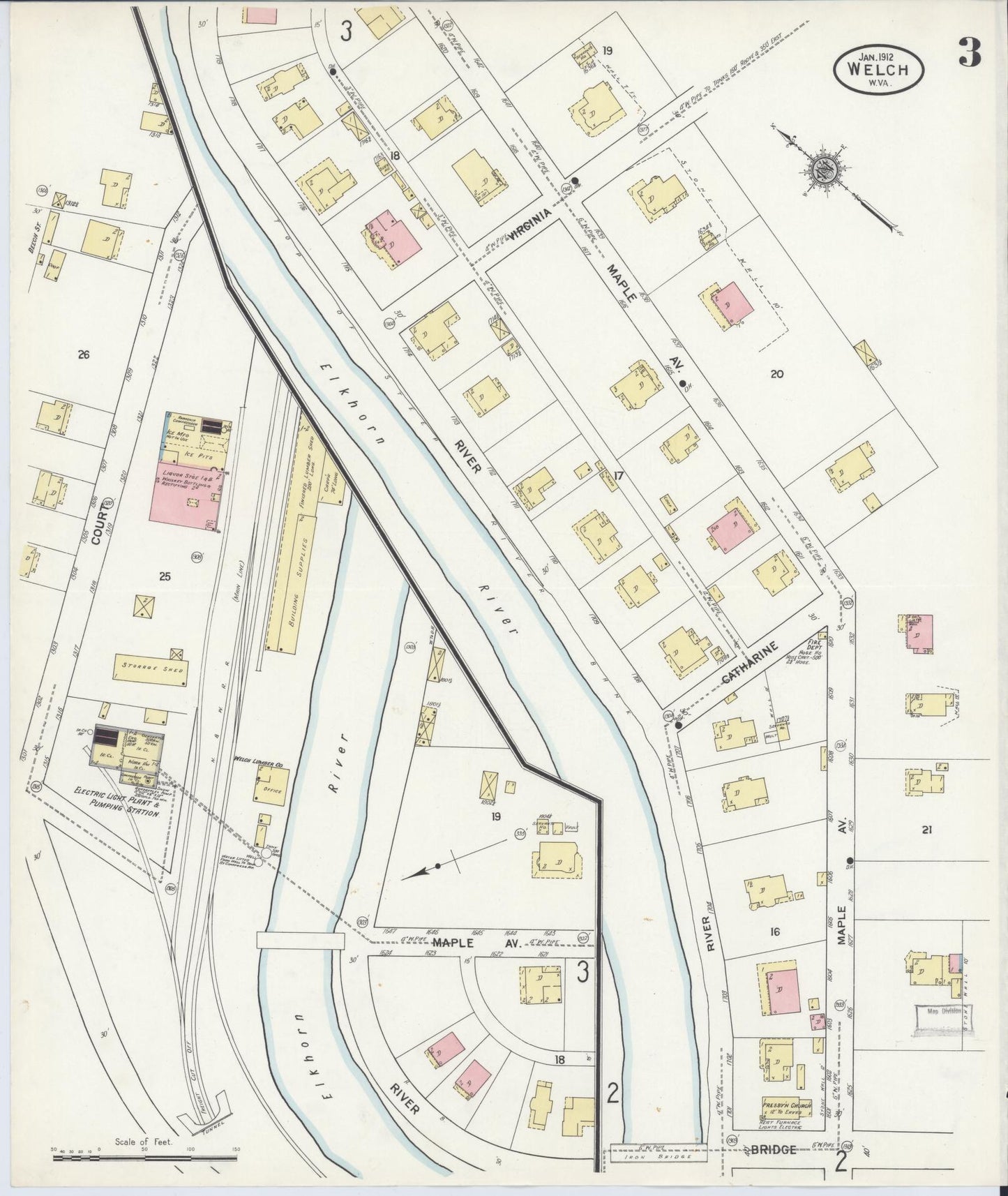 Sanborn Fire Insurance Map from Welch, Mcdowell County, West Virginia (1912), Sheet #0003 - Complete Map Set gallery image, historic Sanborn map, vintage wall art, West Virginia West Virginia