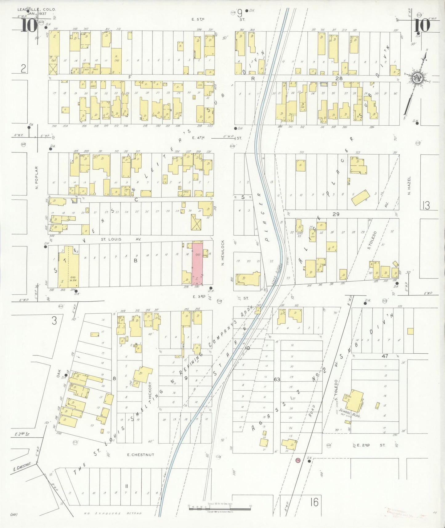 Sanborn Fire Insurance Map from Leadville, Lake County, Colorado (1937), Sheet #0010 - Historic Sanborn Fire Insurance Map Print, vintage old map wall art, antique decor, genealogy gift, Colorado Colorado map