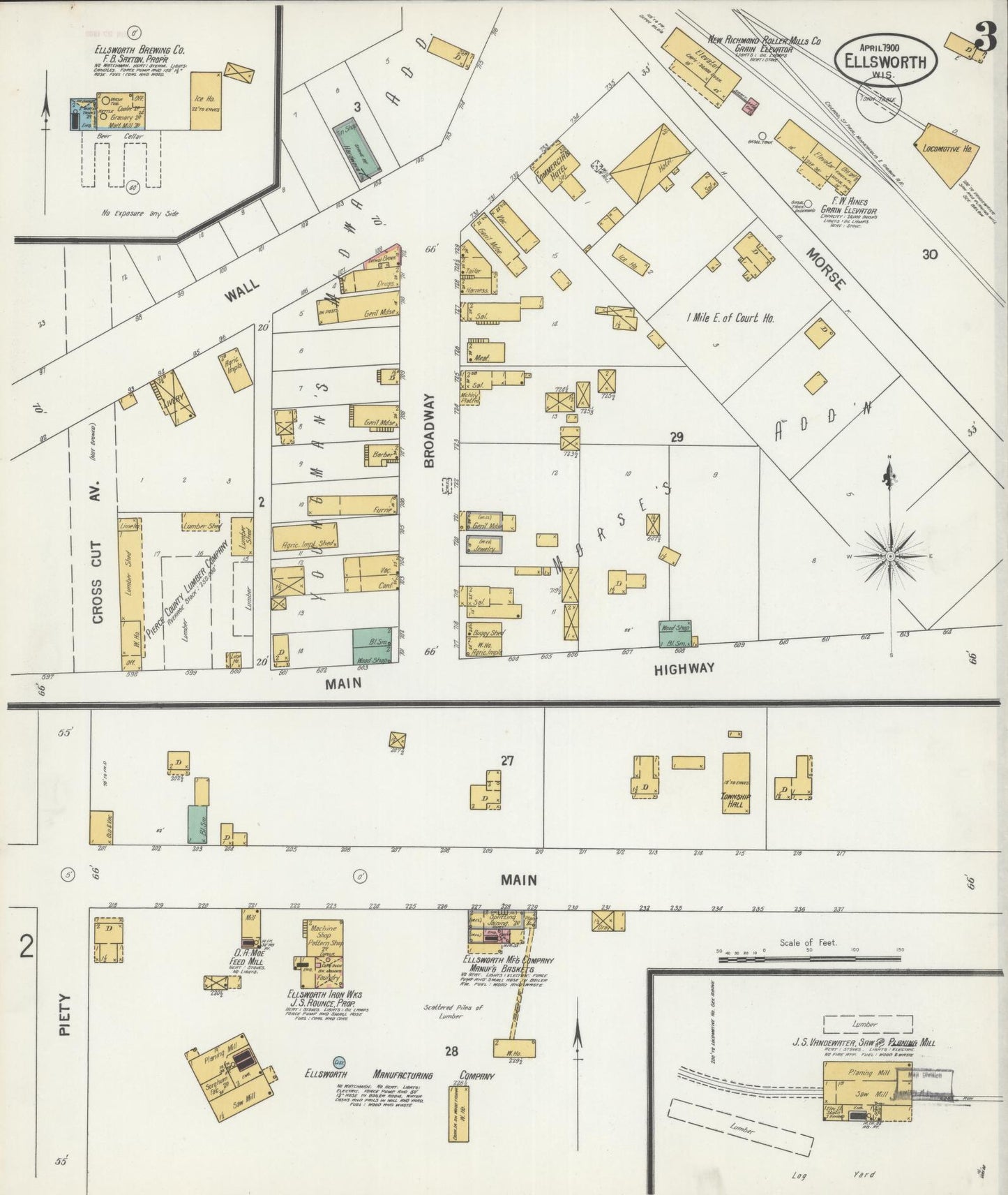 Sanborn Fire Insurance Map from Ellsworth, Pierce County, Wisconsin (1900), Sheet #0003 - Complete Map Set gallery image, historic Sanborn map, vintage wall art, Wisconsin Wisconsin