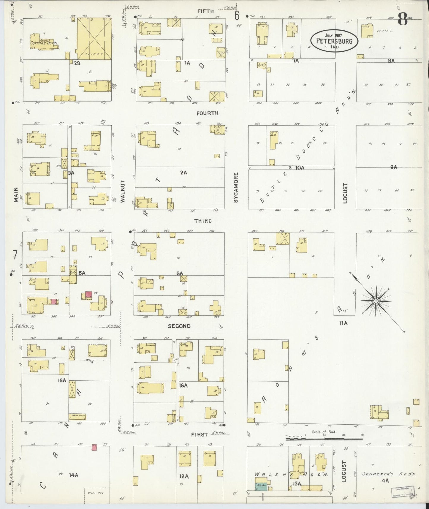 Sanborn Fire Insurance Map from Petersburg, Pike County, Indiana (1907), Sheet #0008 - Complete Map Set gallery image, historic Sanborn map, vintage wall art, Indiana Indiana
