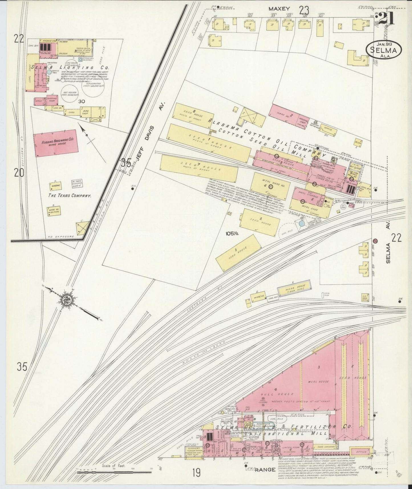 Sanborn Fire Insurance Map from Selma, Dallas County, Alabama (1913), Sheet #0021 - Historic Sanborn Fire Insurance Map Print, vintage old map wall art, antique decor, genealogy gift, Alabama Alabama map