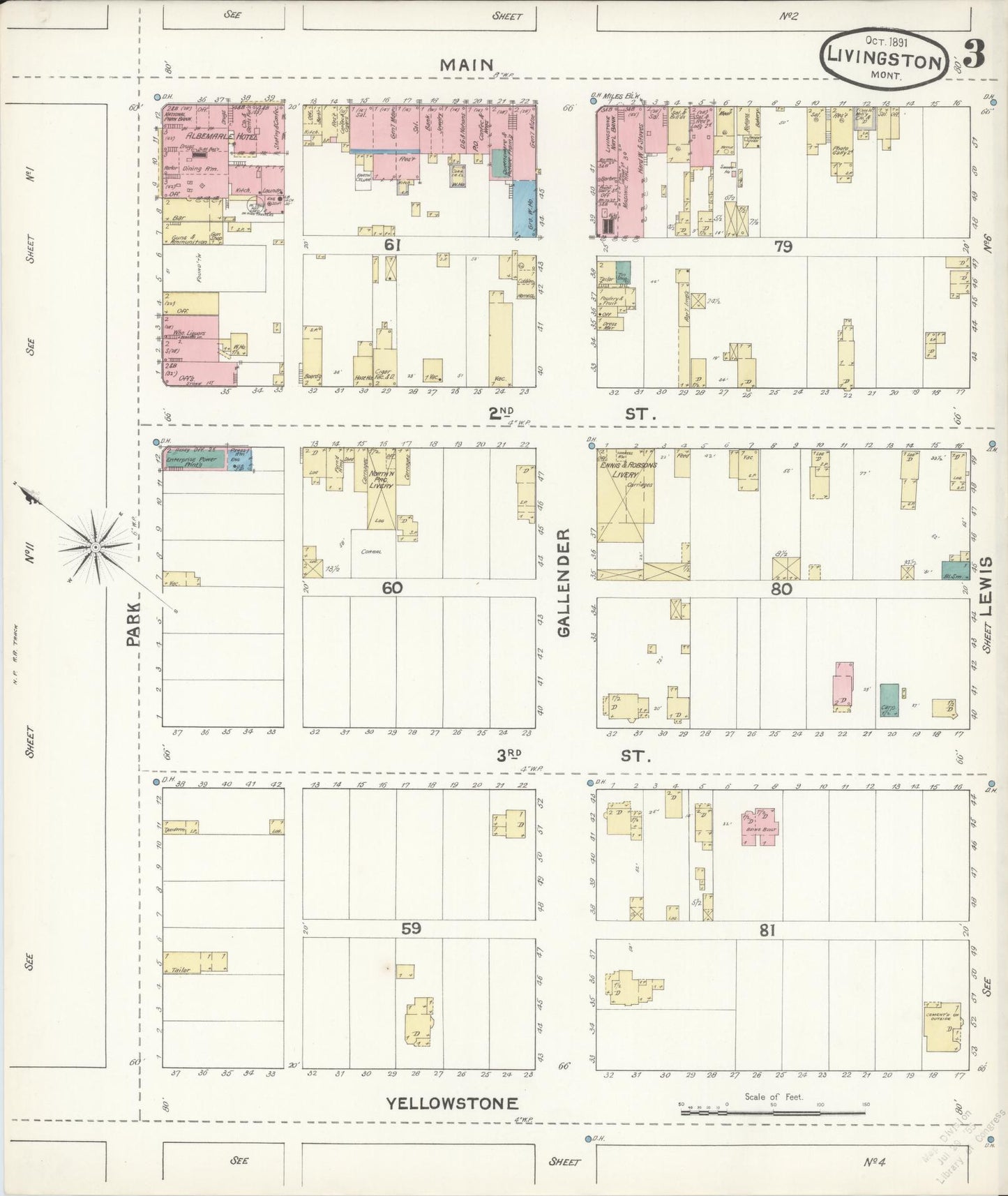 Sanborn Fire Insurance Map from Livingston, Park County, Montana (1891), Sheet #0003 - Historic Sanborn Fire Insurance Map Print, vintage old map wall art, antique decor, genealogy gift, Montana Montana map