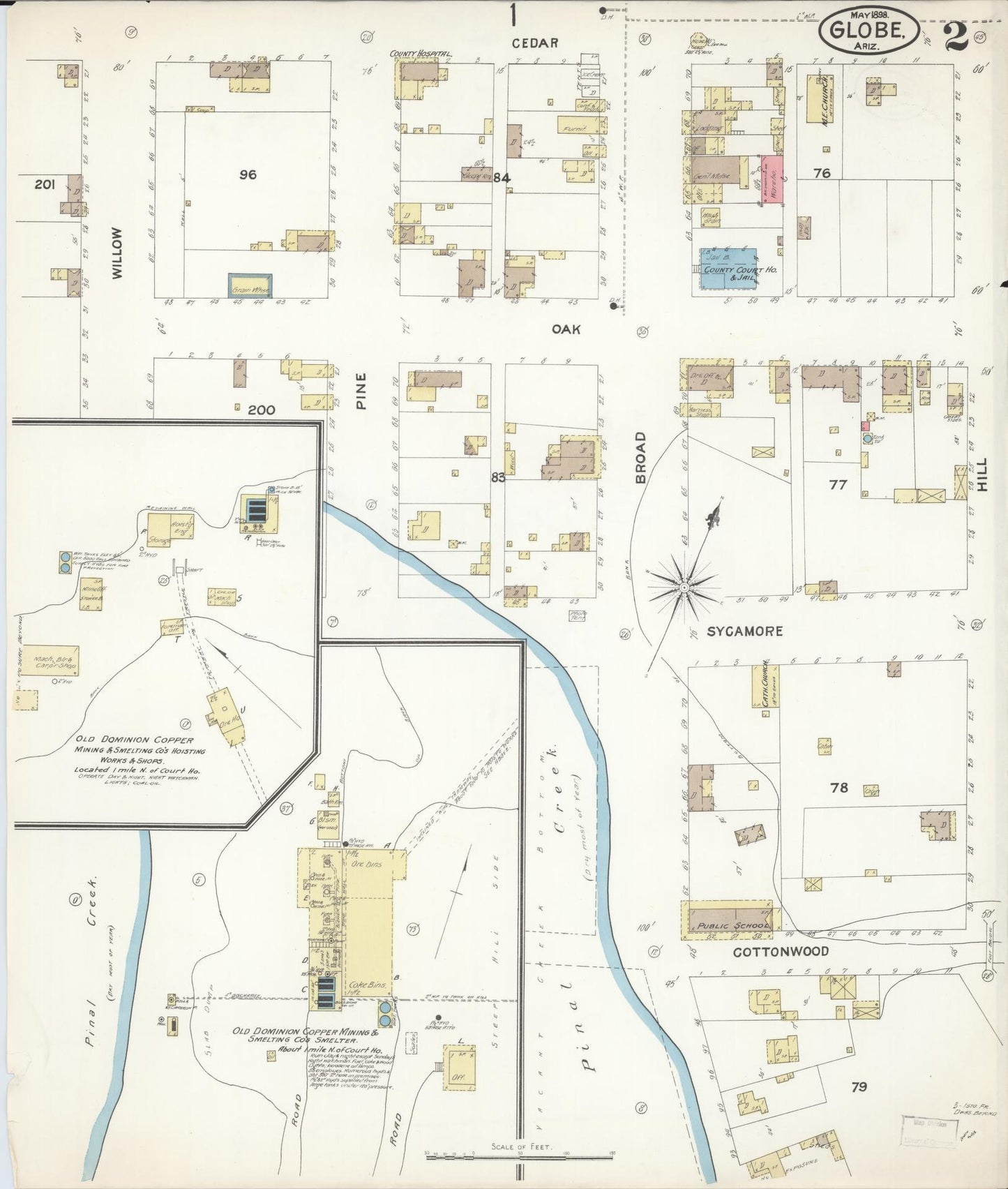 Sanborn Fire Insurance Map from Globe, Gila County, Arizona (1898), Sheet #0002 - Complete Map Set gallery image, historic Sanborn map, vintage wall art, Arizona Arizona