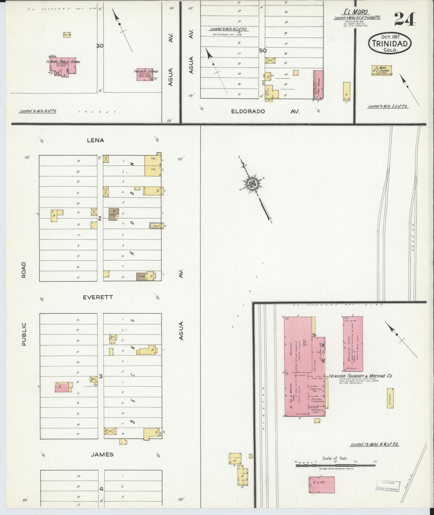 Sanborn Fire Insurance Map from Trinidad, Las Animas County, Colorado (1917), Sheet #0024 - Historic Sanborn Fire Insurance Map Print, vintage old map wall art, antique decor, genealogy gift, Colorado Colorado map