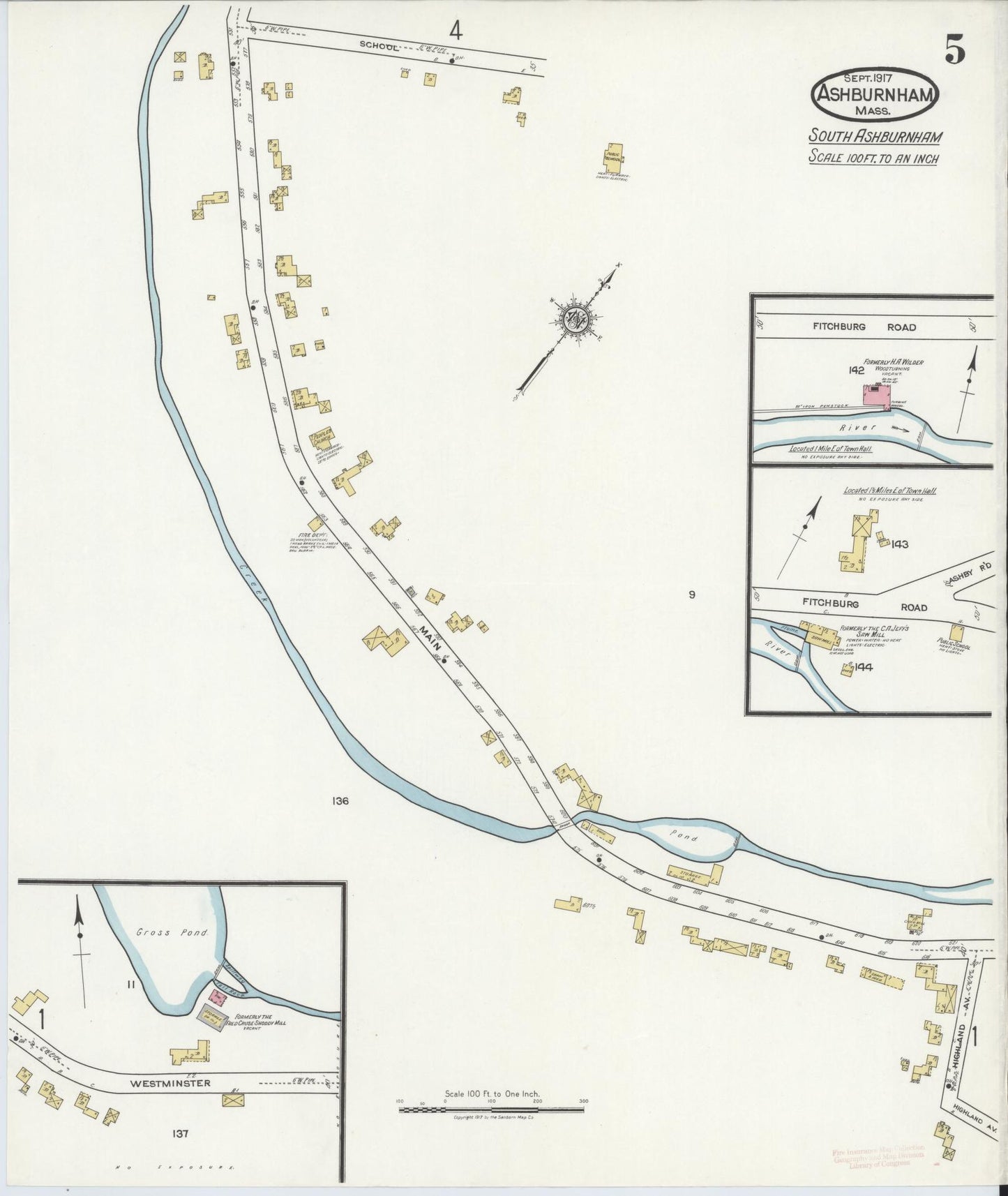 Sanborn Fire Insurance Map from Ashburnham, Worcester County, Massachusetts (1917), Sheet #0005 - Complete Map Set gallery image, historic Sanborn map, vintage wall art, Massachusetts Massachusetts