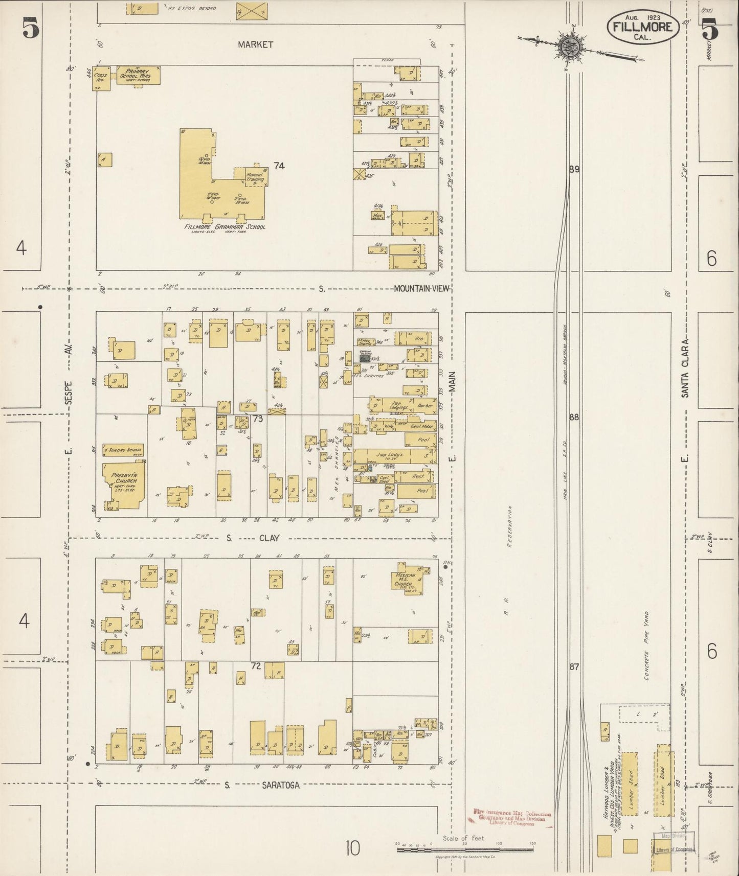 Sanborn Fire Insurance Map from Fillmore, Ventura County, California (1923), Sheet #0005 - Historic Sanborn Fire Insurance Map Print, vintage old map wall art, antique decor, genealogy gift, California California map