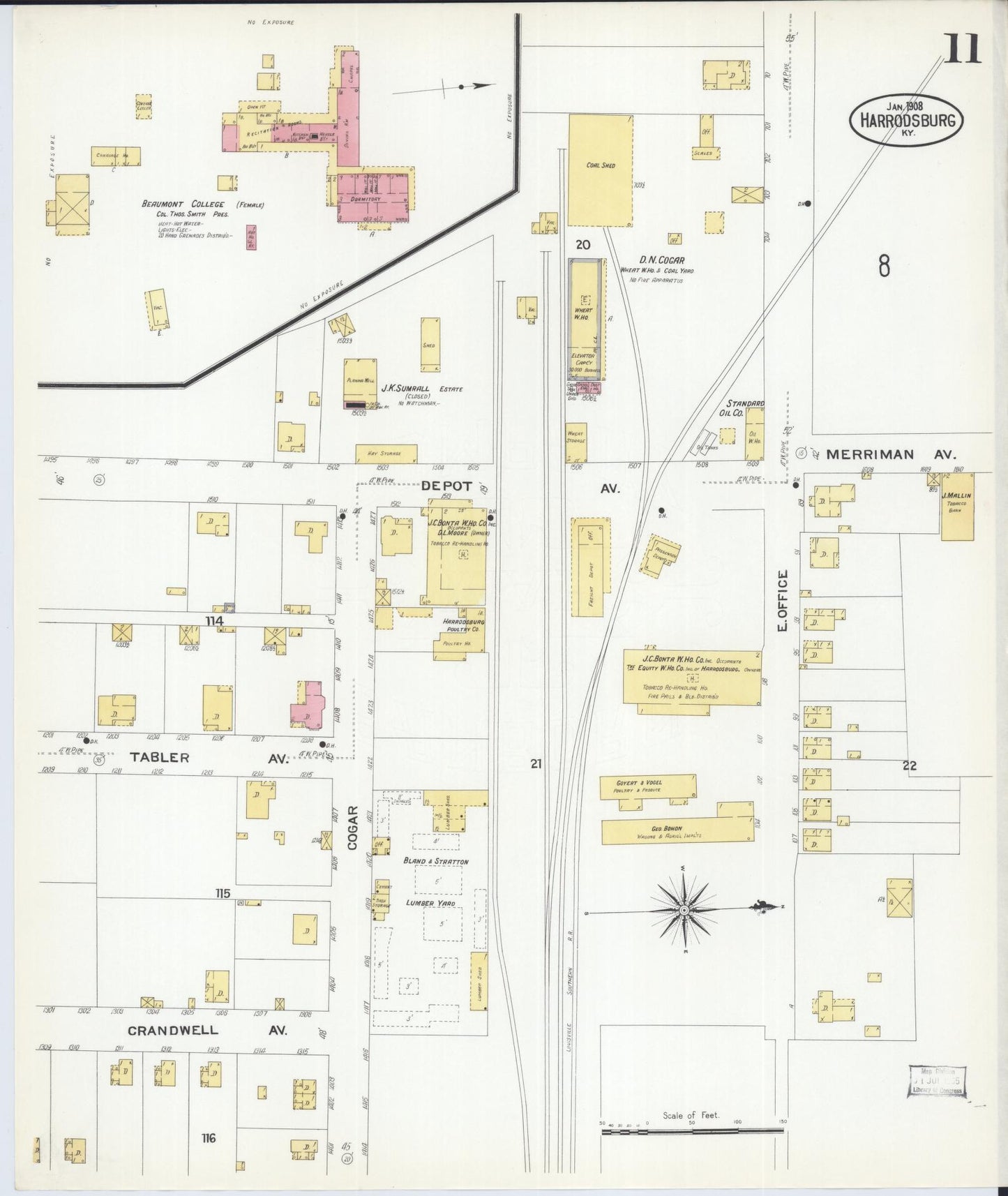 Sanborn Fire Insurance Map from Harrodsburg, Mercer County, Kentucky (1908), Sheet #0011 - Historic Sanborn Fire Insurance Map Print, vintage old map wall art, antique decor, genealogy gift, Kentucky Kentucky map