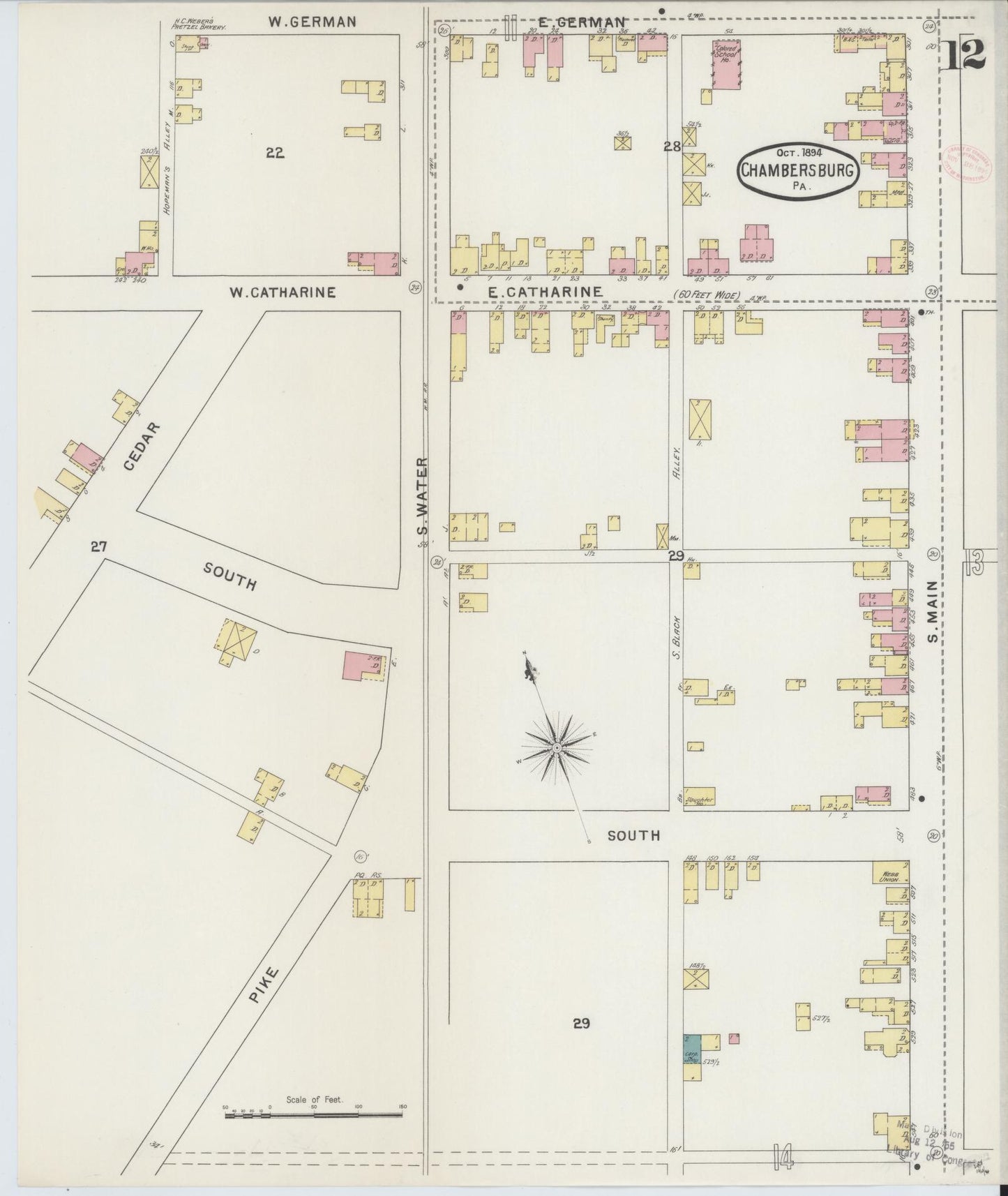 Sanborn Fire Insurance Map from Chambersburg, Franklin County, Pennsylvania (1894), Sheet #0012 - Historic Sanborn Fire Insurance Map Print, vintage old map wall art, antique decor, genealogy gift, Pennsylvania Pennsylvania map