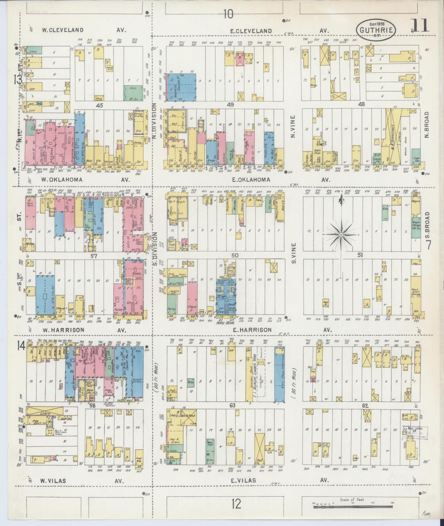 Sanborn Fire Insurance Map from Guthrie, Logan County, Oklahoma (1898), Sheet #0011 - Historic Sanborn Fire Insurance Map Print, vintage old map wall art, antique decor, genealogy gift, Oklahoma Oklahoma map