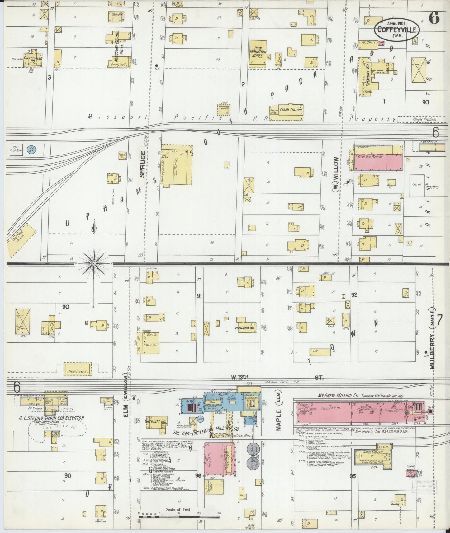 Sanborn Fire Insurance Map from Coffeyville, Montgomery County, Kansas (1901), Sheet #0006 - Historic Sanborn Fire Insurance Map Print, vintage old map wall art, antique decor, genealogy gift, Kansas Kansas map