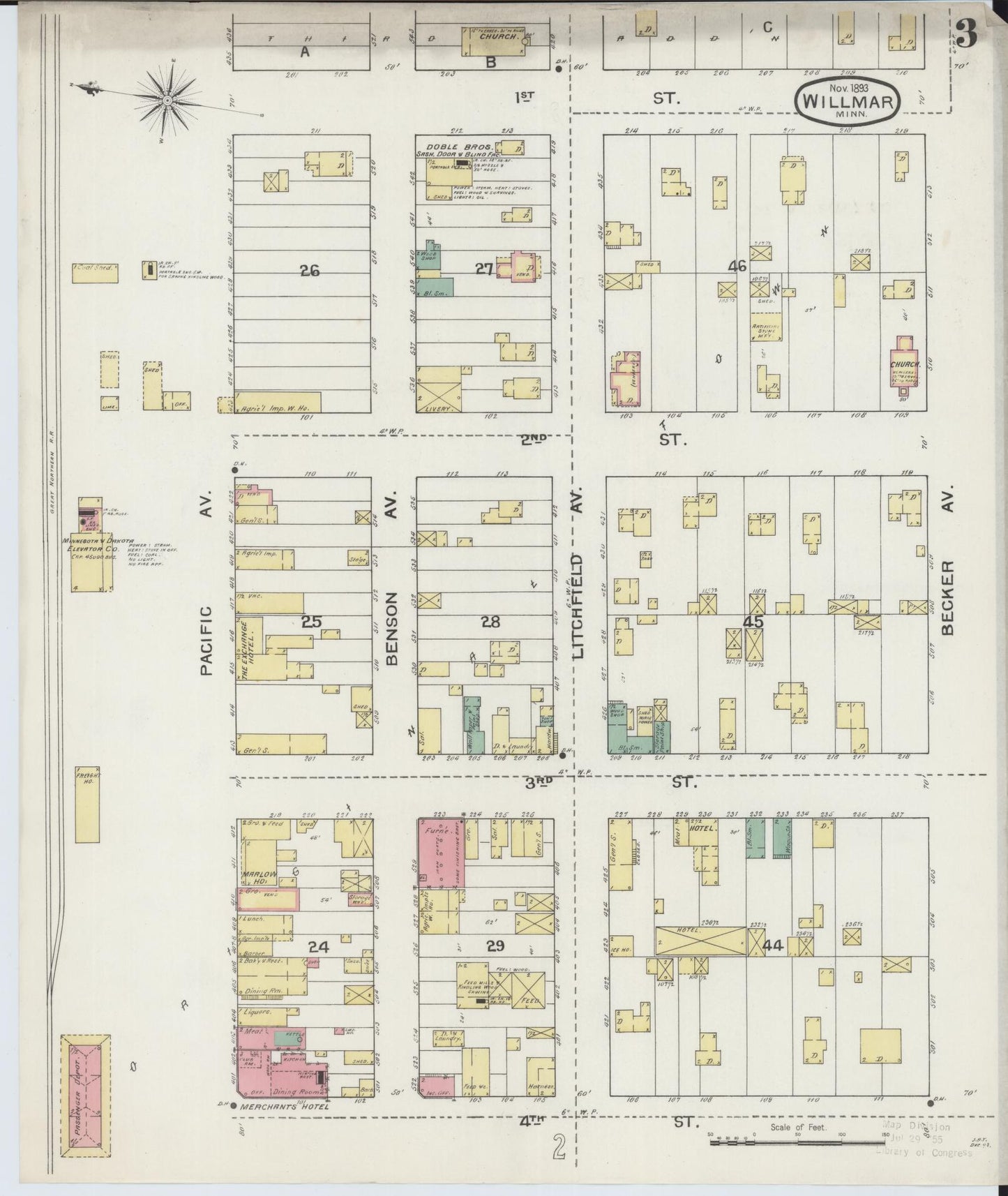 Sanborn Fire Insurance Map from Willmar, Kandiyohi County, Minnesota (1893), Sheet #0003 - Complete Map Set gallery image, historic Sanborn map, vintage wall art, Minnesota Minnesota