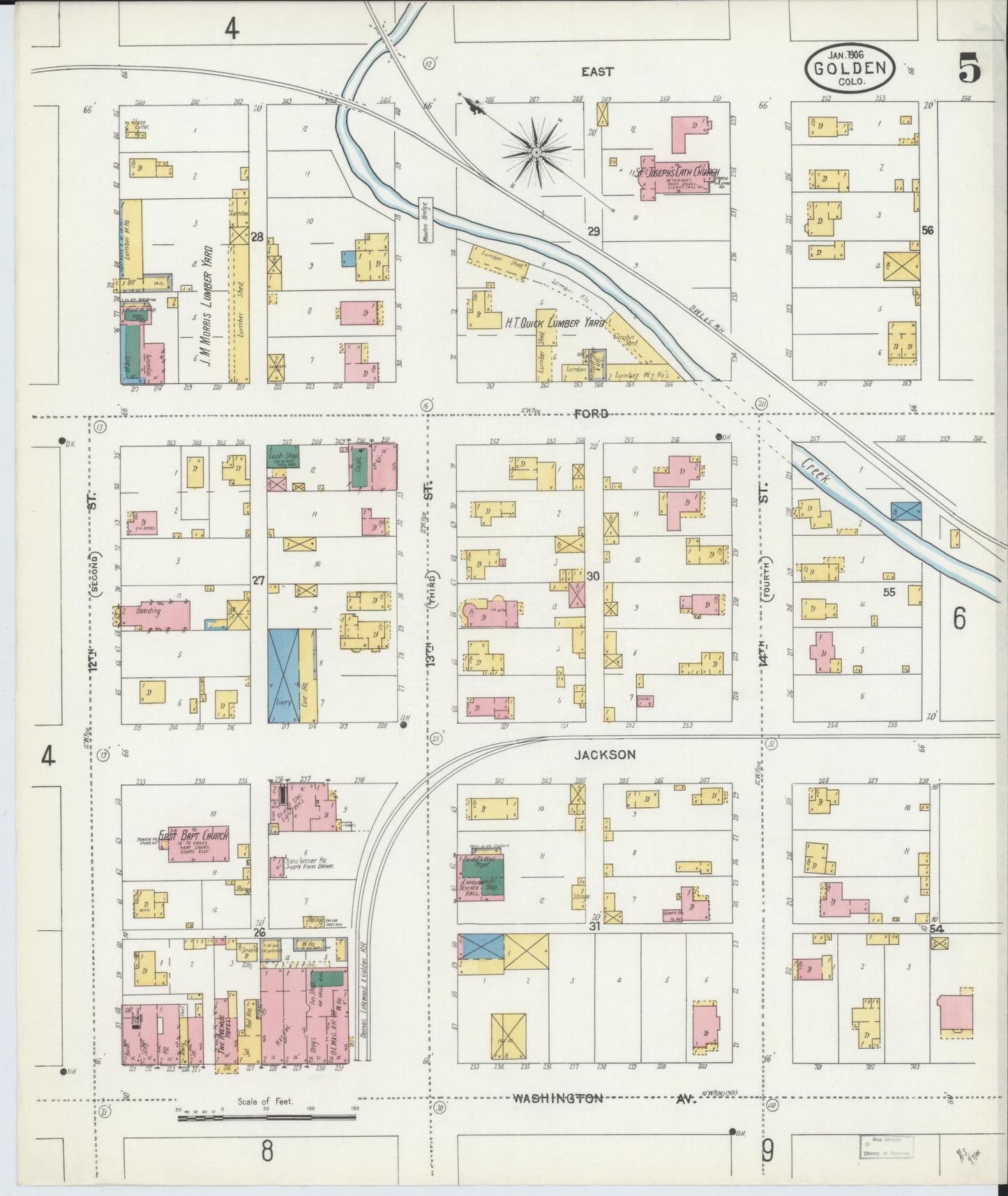 Sanborn Fire Insurance Map from Golden, Jefferson County, Colorado (1906), Sheet #0005 - Historic Sanborn Fire Insurance Map Print, vintage old map wall art, antique decor, genealogy gift, Colorado Colorado map