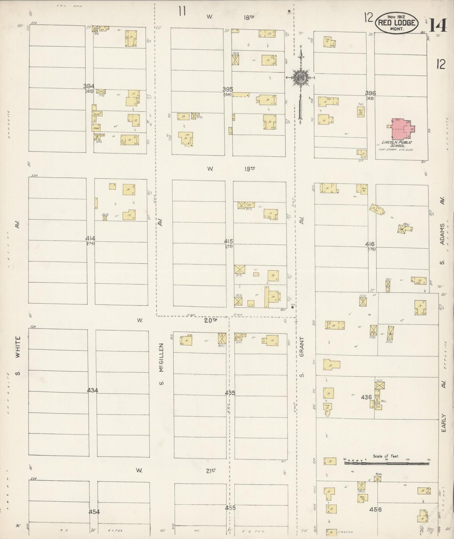 Sanborn Fire Insurance Map from Red Lodge, Carbon County, Montana (1912), Sheet #0014 - Complete Map Set gallery image, historic Sanborn map, vintage wall art, Montana Montana
