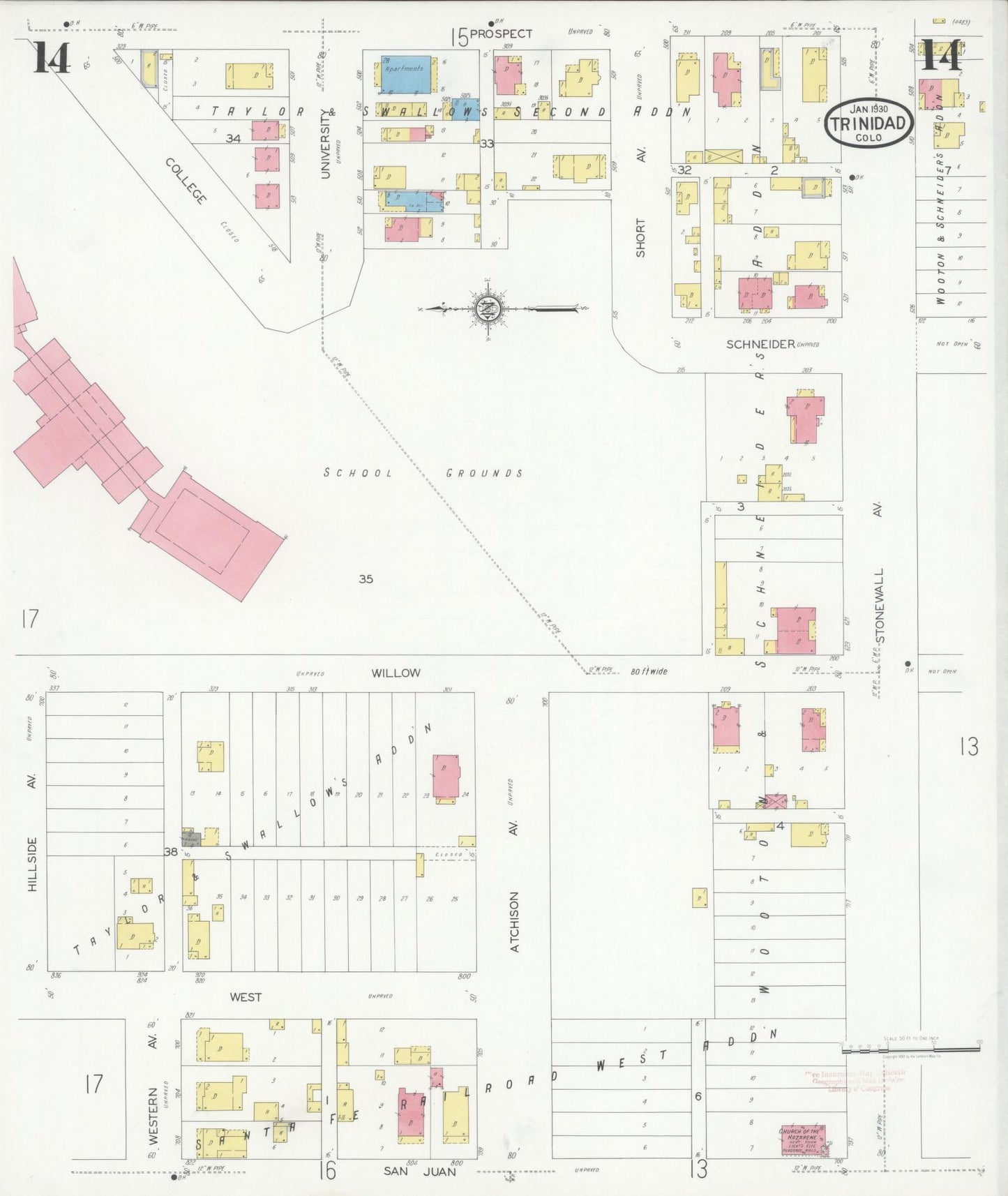 Sanborn Fire Insurance Map from Trinidad, Las Animas County, Colorado (1930), Sheet #0014 - Historic Sanborn Fire Insurance Map Print, vintage old map wall art, antique decor, genealogy gift, Colorado Colorado map