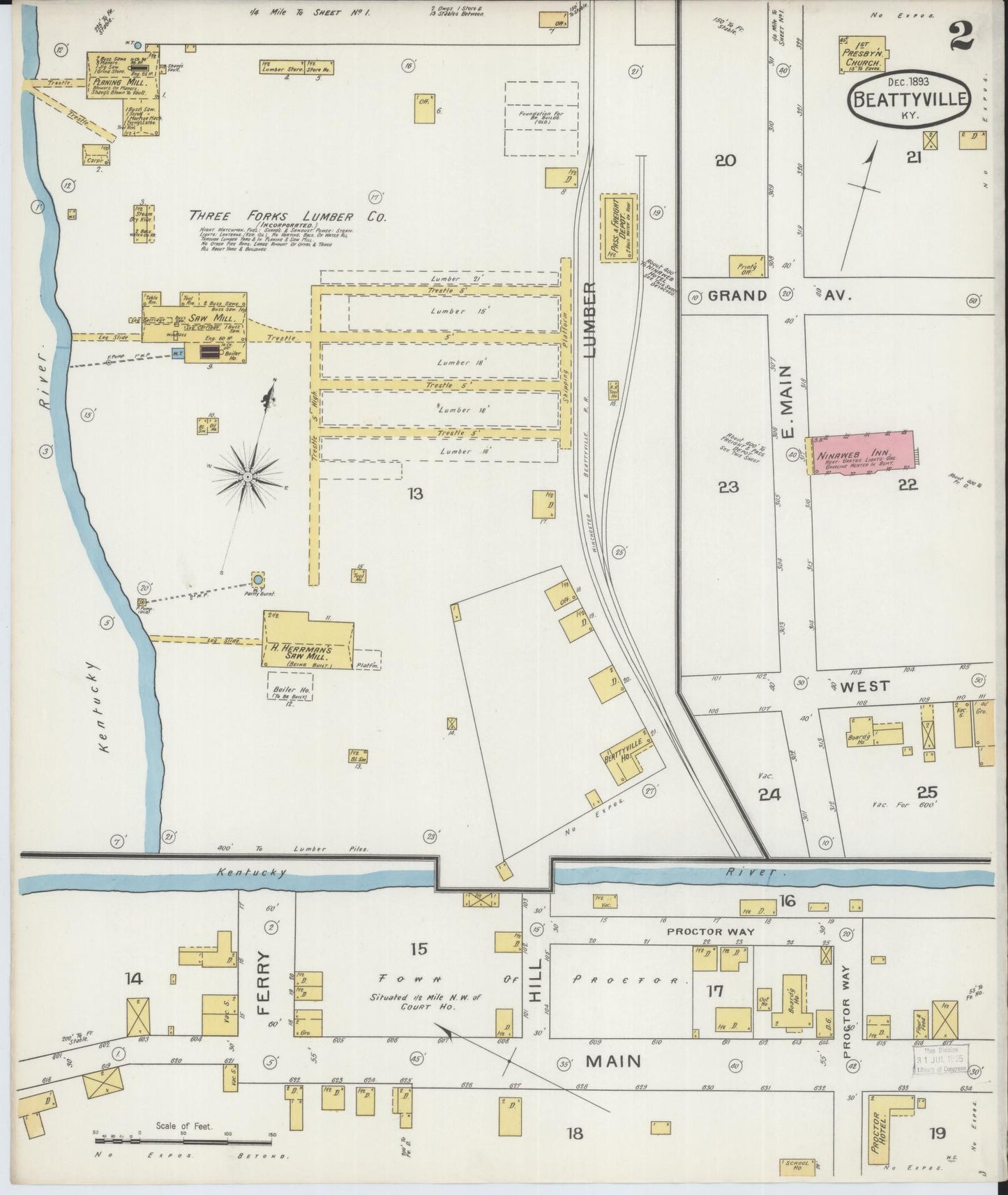 Sanborn Fire Insurance Map from Beattyville, Lee County, Kentucky (1893), Sheet #0002 - Historic Sanborn Fire Insurance Map Print, vintage old map wall art, antique decor, genealogy gift, Kentucky Kentucky map