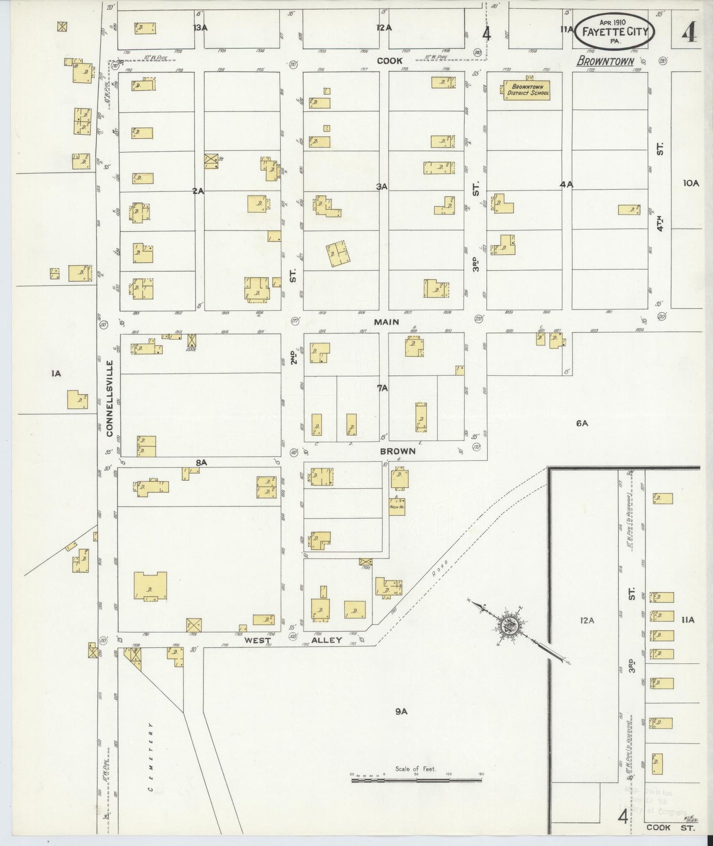 Sanborn Fire Insurance Map from Fayette City, Fayette County, Pennsylvania (1910), Sheet #0004 - Historic Sanborn Fire Insurance Map Print, vintage old map wall art, antique decor, genealogy gift, Pennsylvania Pennsylvania map