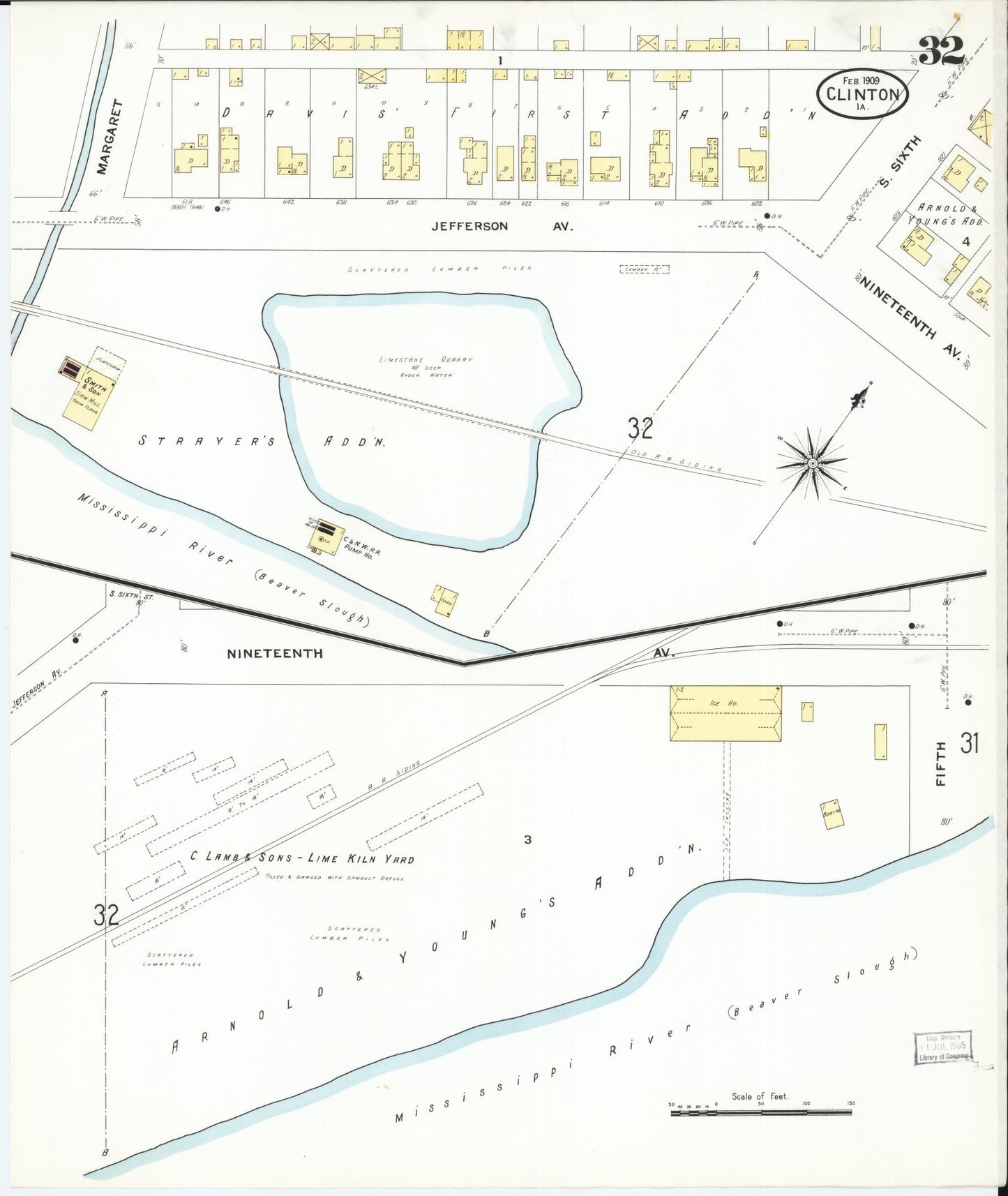 Sanborn Fire Insurance Map from Clinton, Clinton County, Iowa (1909), Sheet #0032 - Historic Sanborn Fire Insurance Map Print, vintage old map wall art