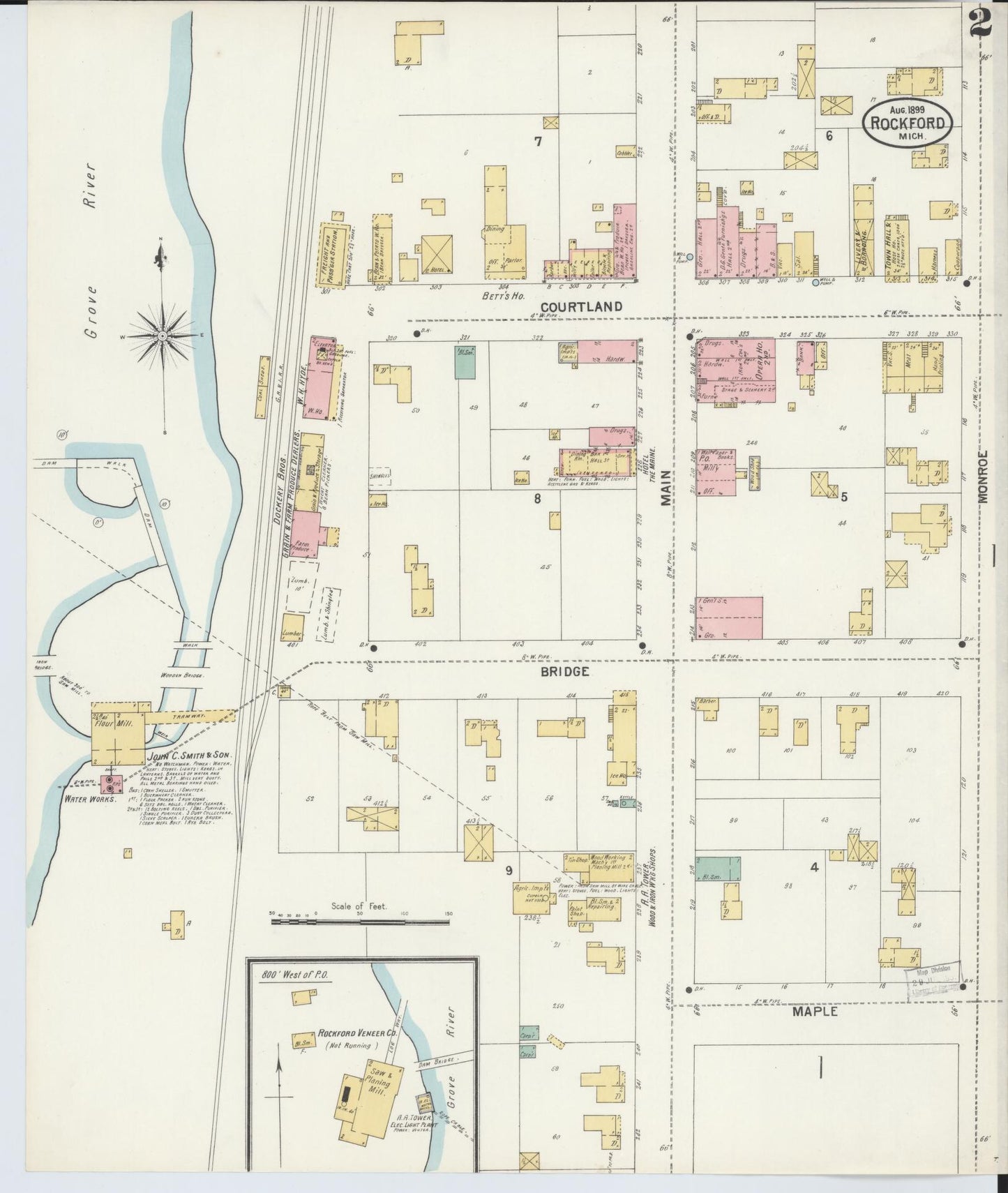Sanborn Fire Insurance Map from Rockford, Kent County, Michigan (1899), Sheet #0002 - Complete Map Set gallery image, historic Sanborn map, vintage wall art, Michigan Michigan