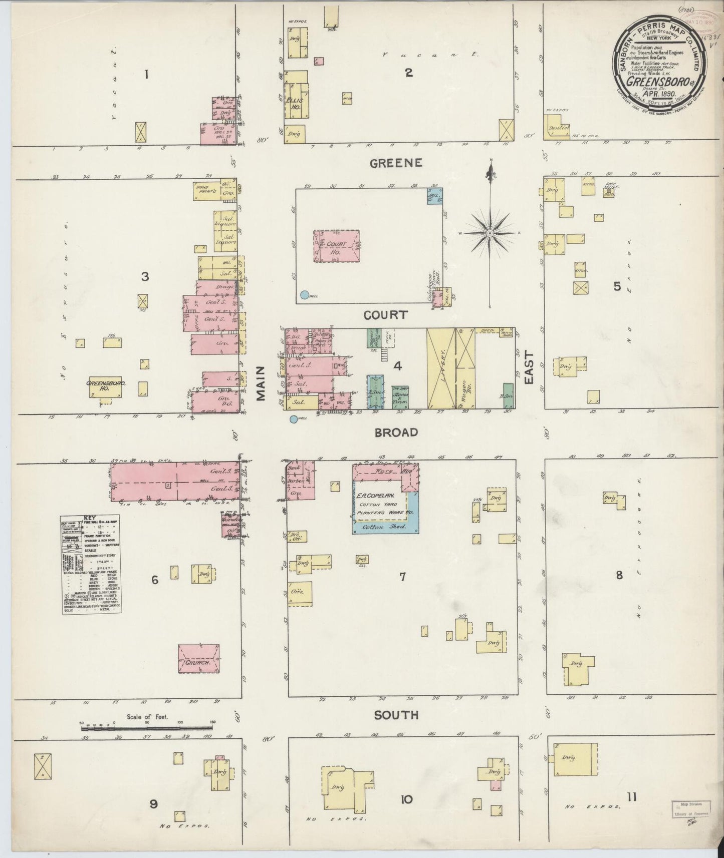 Sanborn Fire Insurance Map from Greensboro, Greene County, Georgia (1890), Sheet #0001 - Historic Sanborn Fire Insurance Map Print, vintage old map wall art, antique decor, genealogy gift, Georgia Georgia map