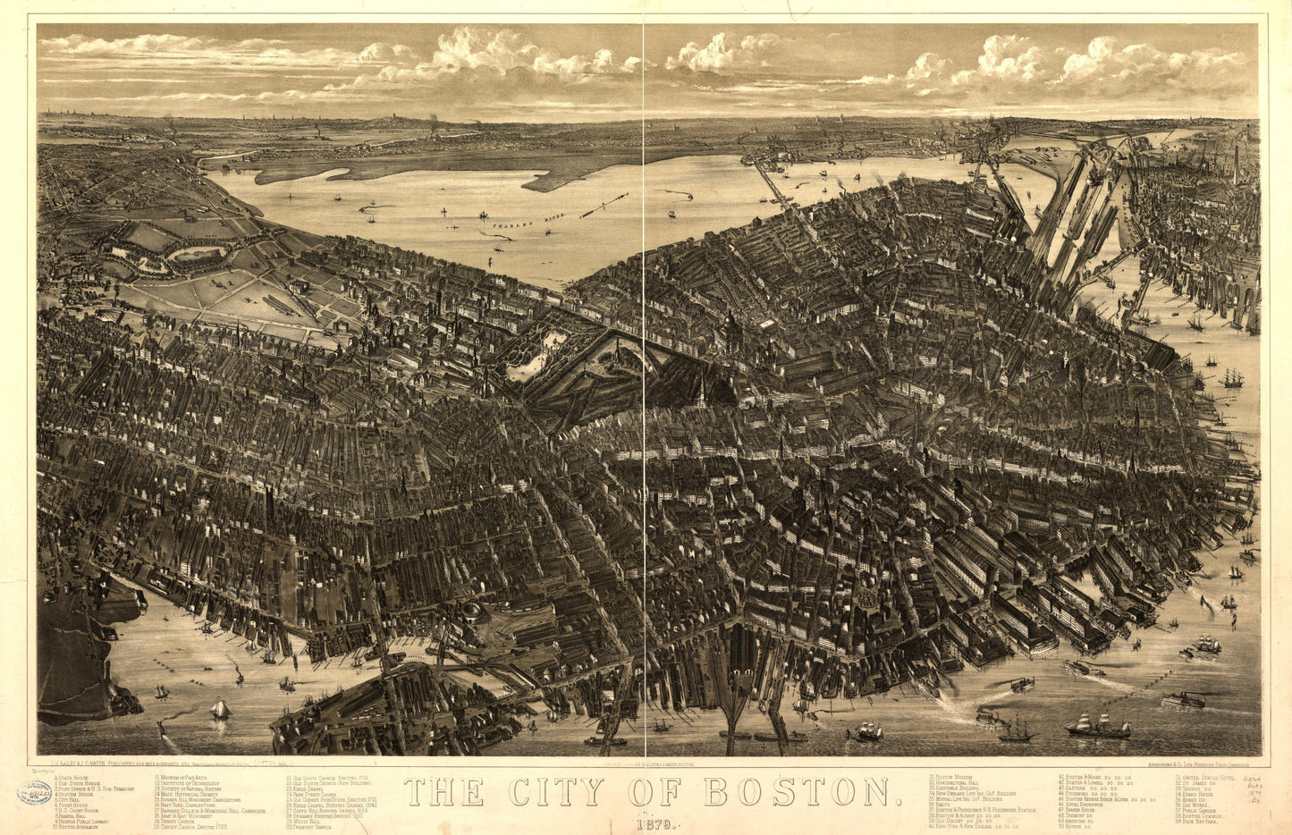 The city of Boston 1879. (1877) – Historic Bird’s-Eye View Panorama Print