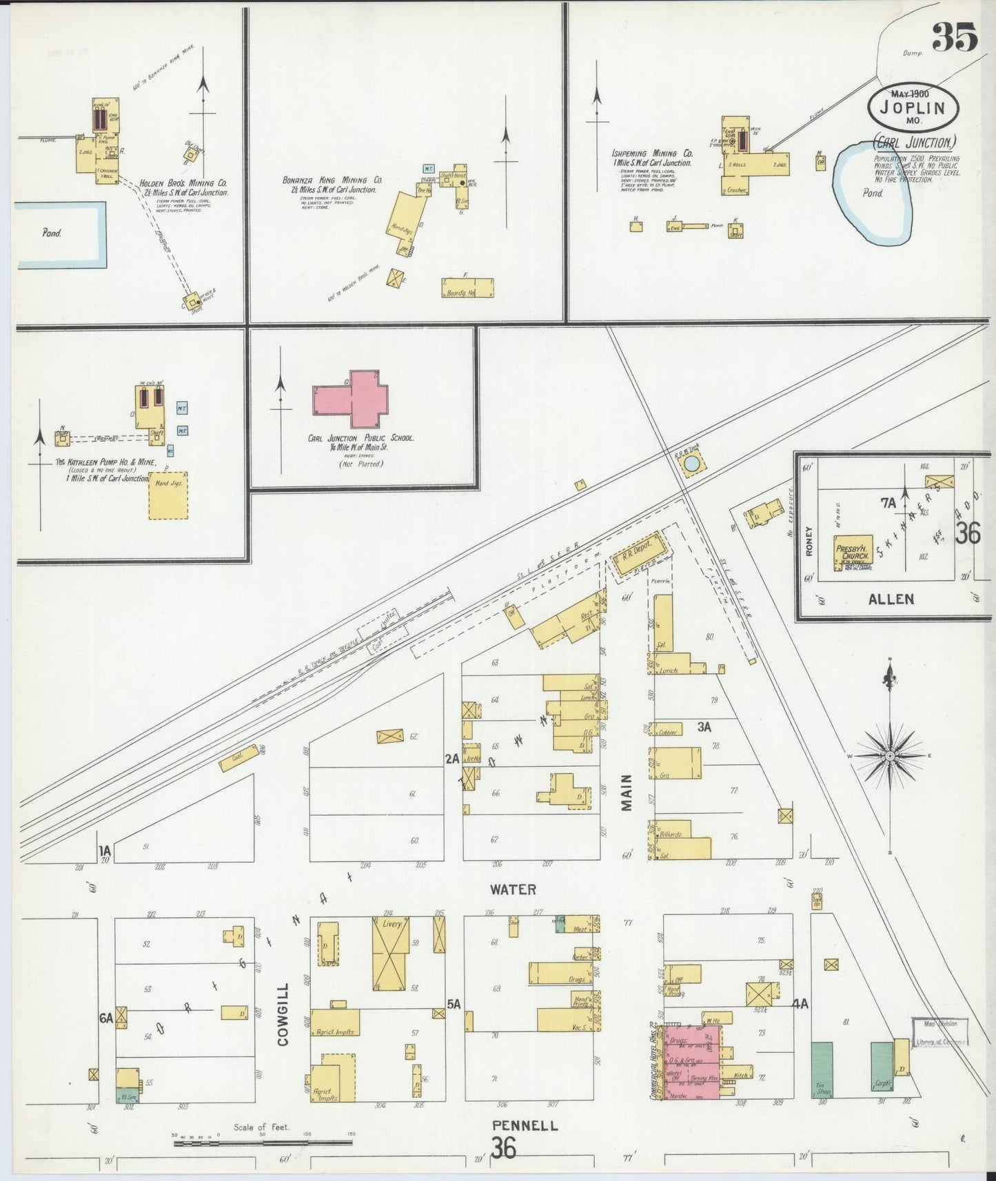 Sanborn Fire Insurance Map from Joplin, Jasper County, Missouri (1900), Sheet #0035 - Historic Sanborn Fire Insurance Map Print, vintage old map wall art, antique decor, genealogy gift, Missouri Missouri map