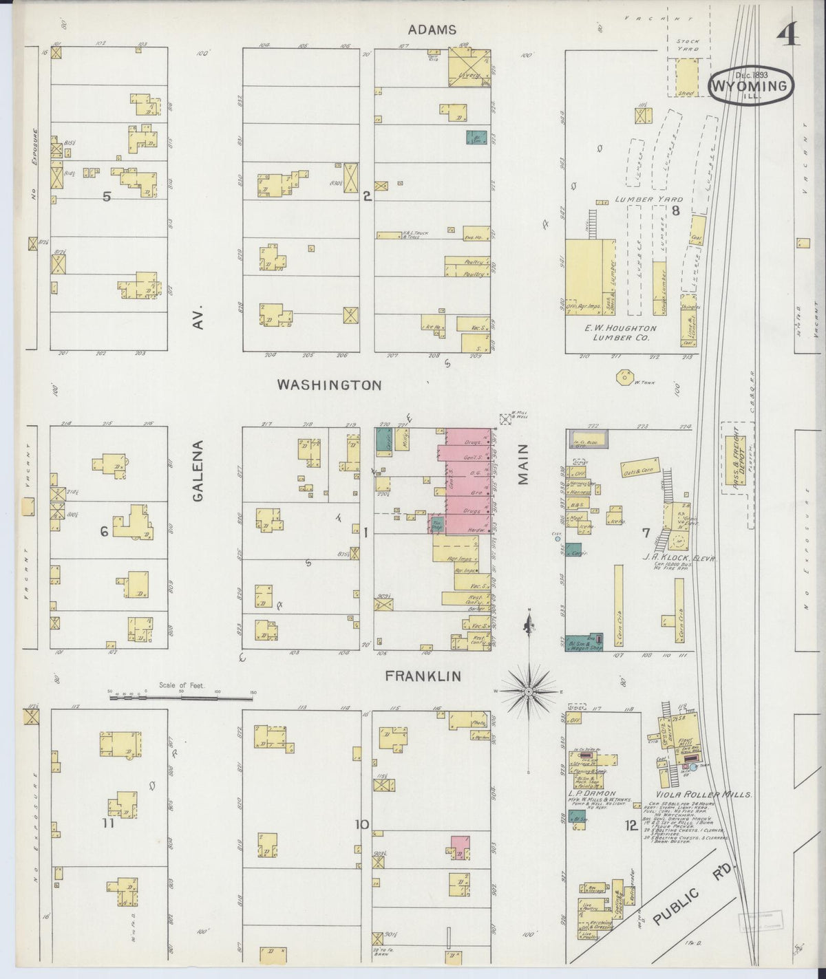 Sanborn Fire Insurance Map from Wyoming, Stark County, Illinois (1893), Sheet #0004 - Complete Map Set gallery image, historic Sanborn map, vintage wall art, Wyoming Wyoming