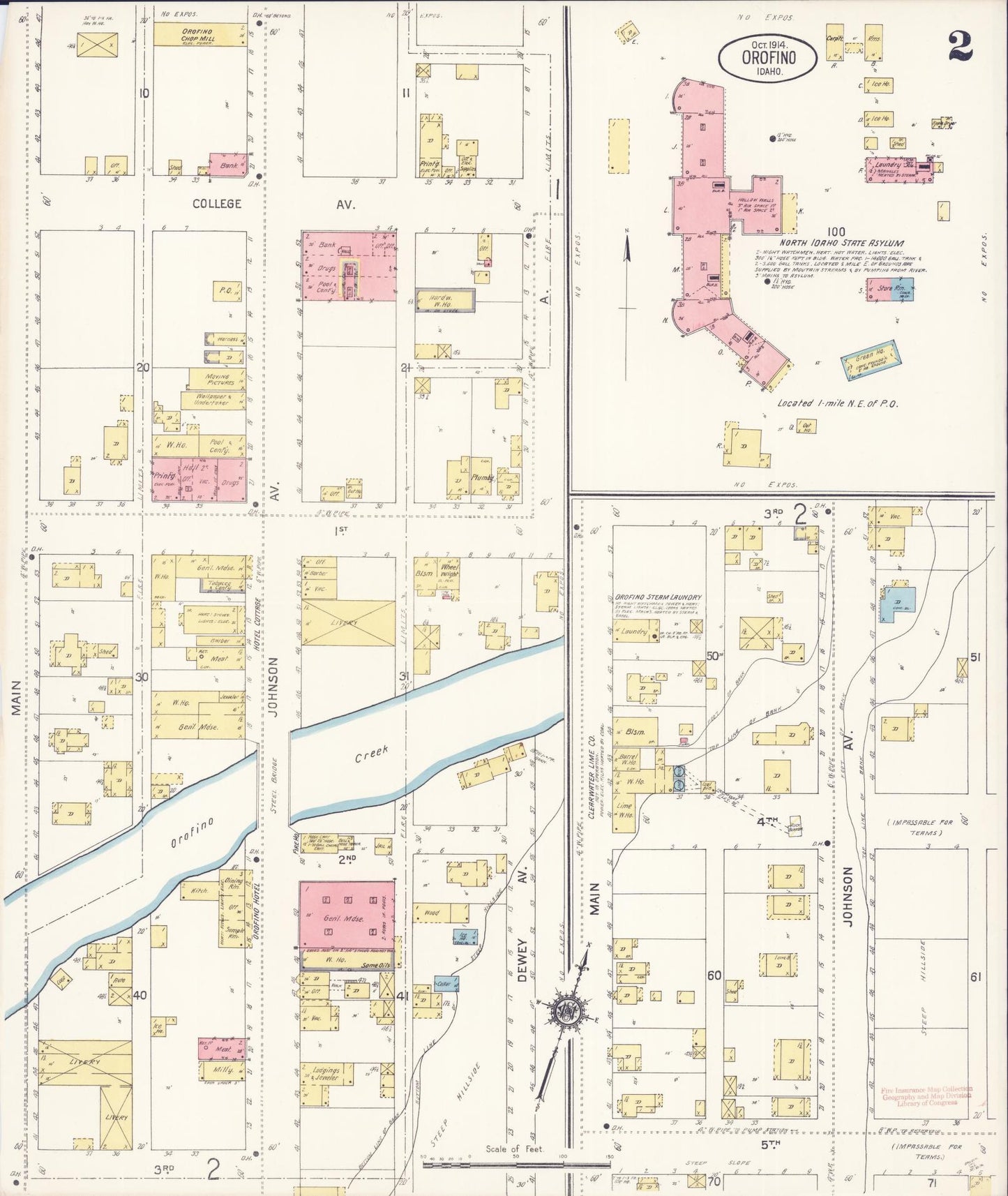 Sanborn Fire Insurance Map from Orofino, Clearwater County, Idaho (1914), Sheet #0002 - Complete Map Set gallery image, historic Sanborn map, vintage wall art, Idaho Idaho