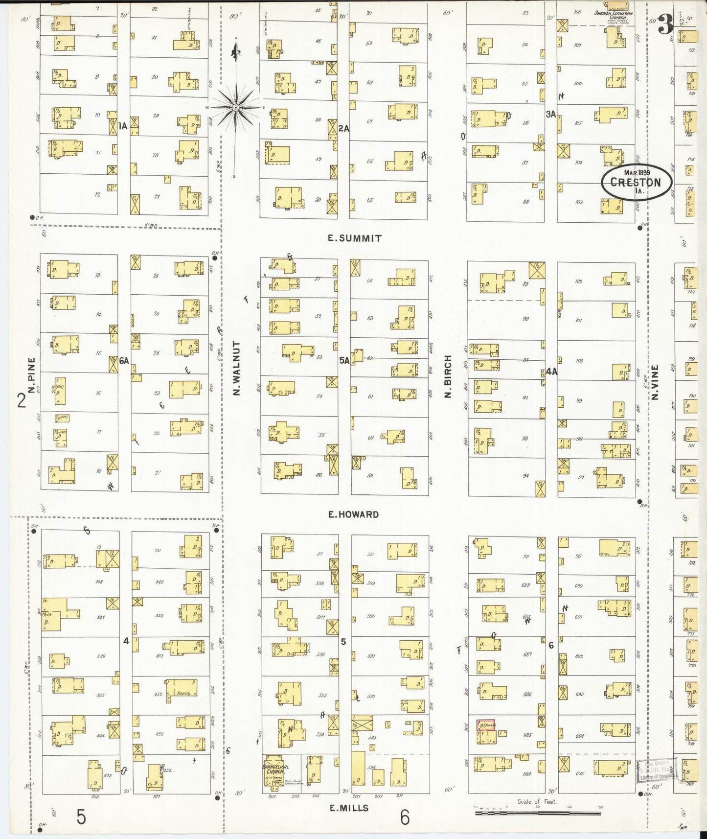 Sanborn Fire Insurance Map from Creston, Union County, Iowa (1899), Sheet #0003 - Historic Sanborn Fire Insurance Map Print, vintage old map wall art