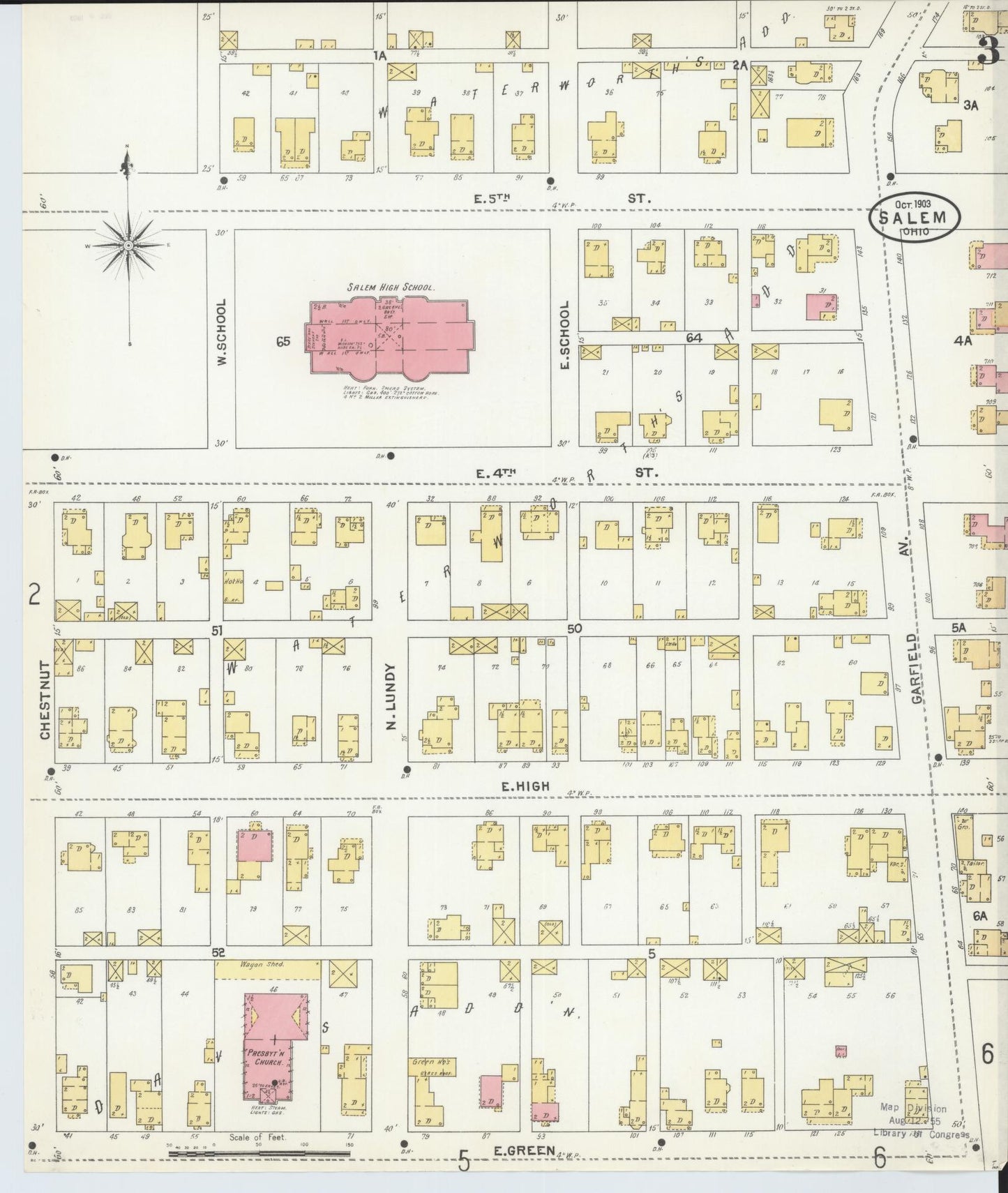 Sanborn Fire Insurance Map from Salem, Columbiana County, Ohio (1903), Sheet #0003 - Historic Sanborn Fire Insurance Map Print, vintage old map wall art, antique decor, genealogy gift, Ohio Ohio map
