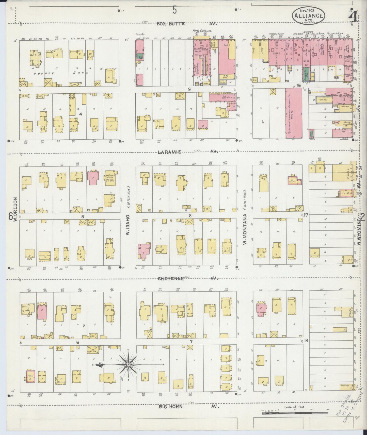 Sanborn Fire Insurance Map from Alliance, Box Butte County, Nebraska (1903), Sheet #0004 - Historic Sanborn Fire Insurance Map Print, vintage old map wall art, antique decor, genealogy gift, Nebraska Nebraska map