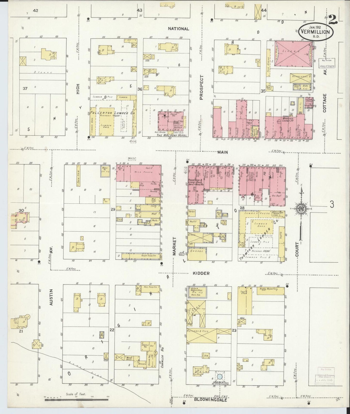 Sanborn Fire Insurance Map from Vermillion, Clay County, South Dakota (1912), Sheet #0002 - Historic Sanborn Fire Insurance Map Print, vintage old map wall art, antique decor, genealogy gift, South Dakota South Dakota map