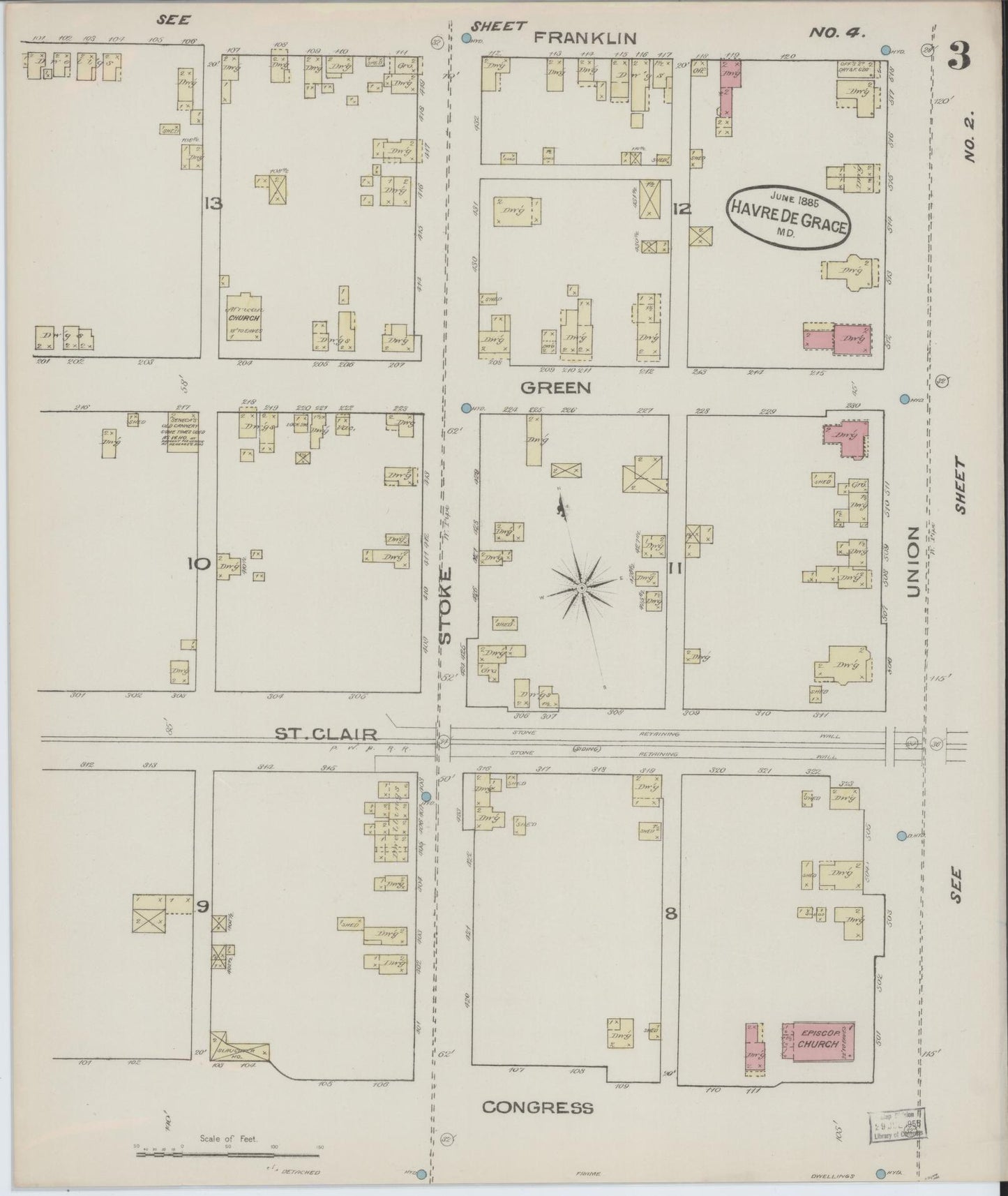 Sanborn Fire Insurance Map from Havre De Grace, Harford County, Maryland (1885), Sheet #0003 - Historic Sanborn Fire Insurance Map Print, vintage old map wall art