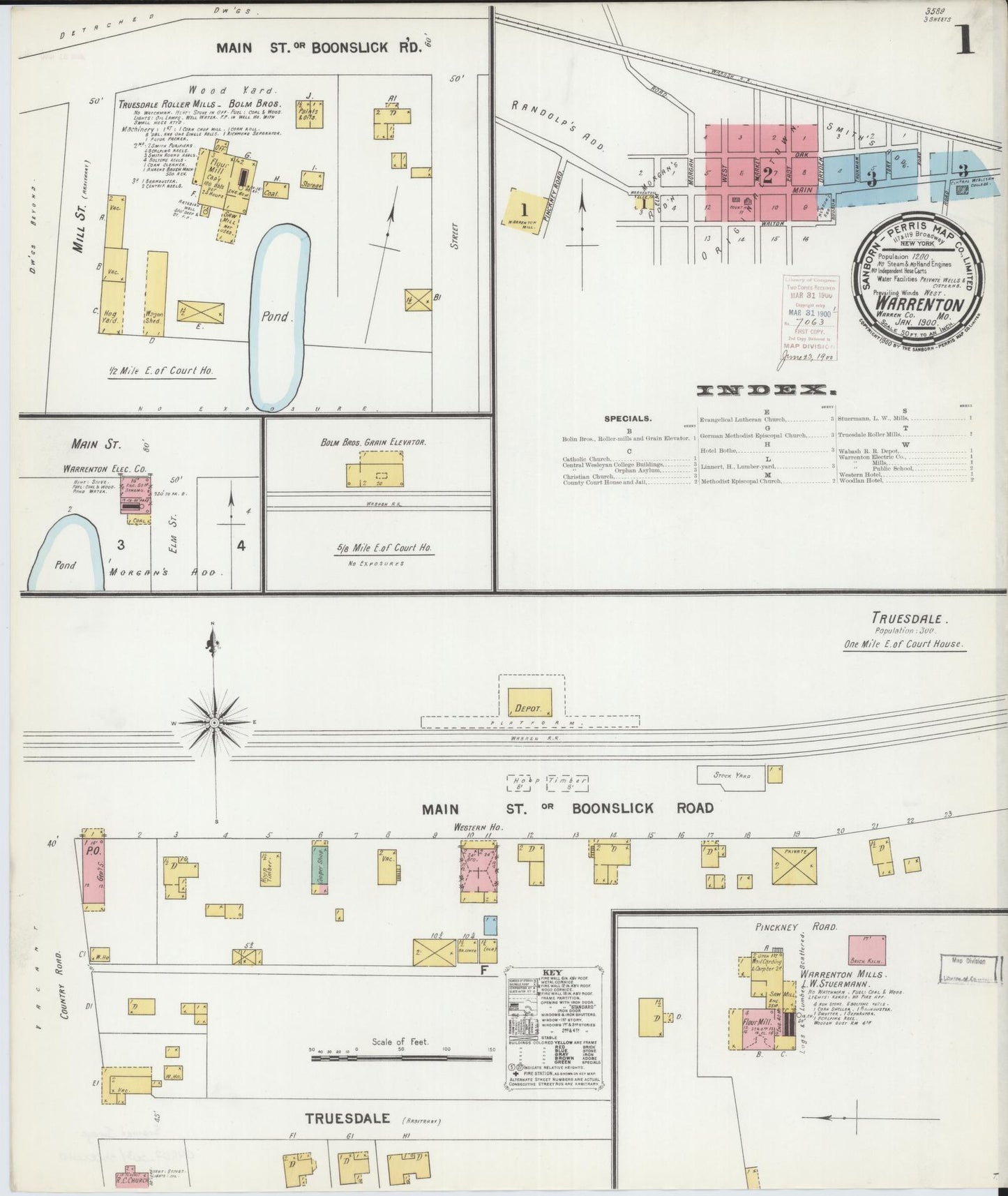 Sanborn Fire Insurance Map from Warrenton, Warren County, Missouri (1900), Sheet #0001 - Historic Sanborn Fire Insurance Map Print, vintage old map wall art, antique decor, genealogy gift, Missouri Missouri map