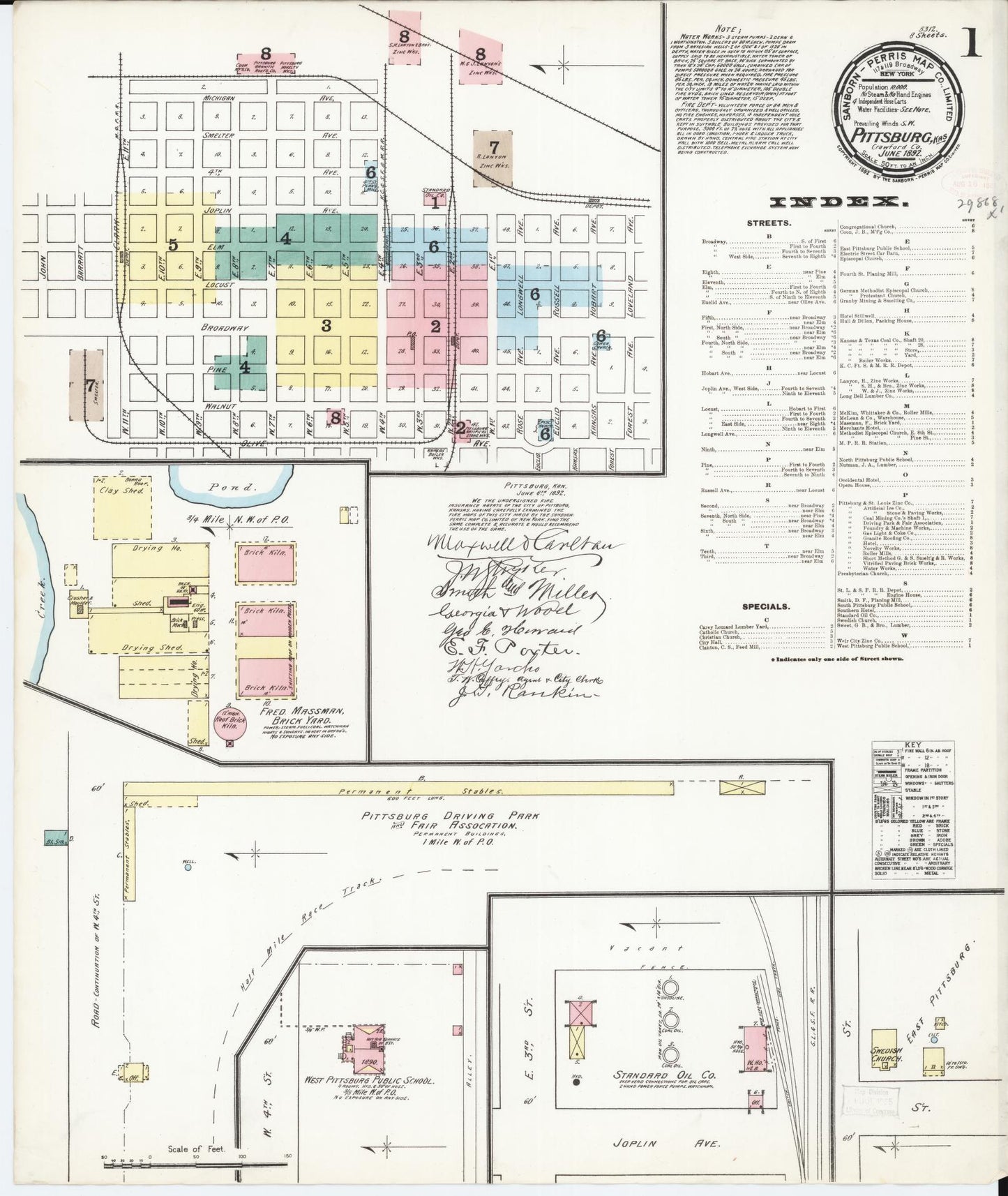 Sanborn Fire Insurance Map from Pittsburg, Crawford County, Kansas (1892), Sheet #0001 - Historic Sanborn Fire Insurance Map Print, vintage old map wall art, antique decor, genealogy gift, Kansas Kansas map
