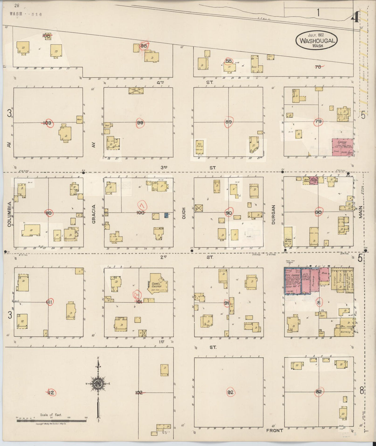 Sanborn Fire Insurance Map from Washougal, Clark County, Washington (1929), Sheet #0004 - Historic Sanborn Fire Insurance Map Print, vintage old map wall art, antique decor, genealogy gift, Washington Washington map