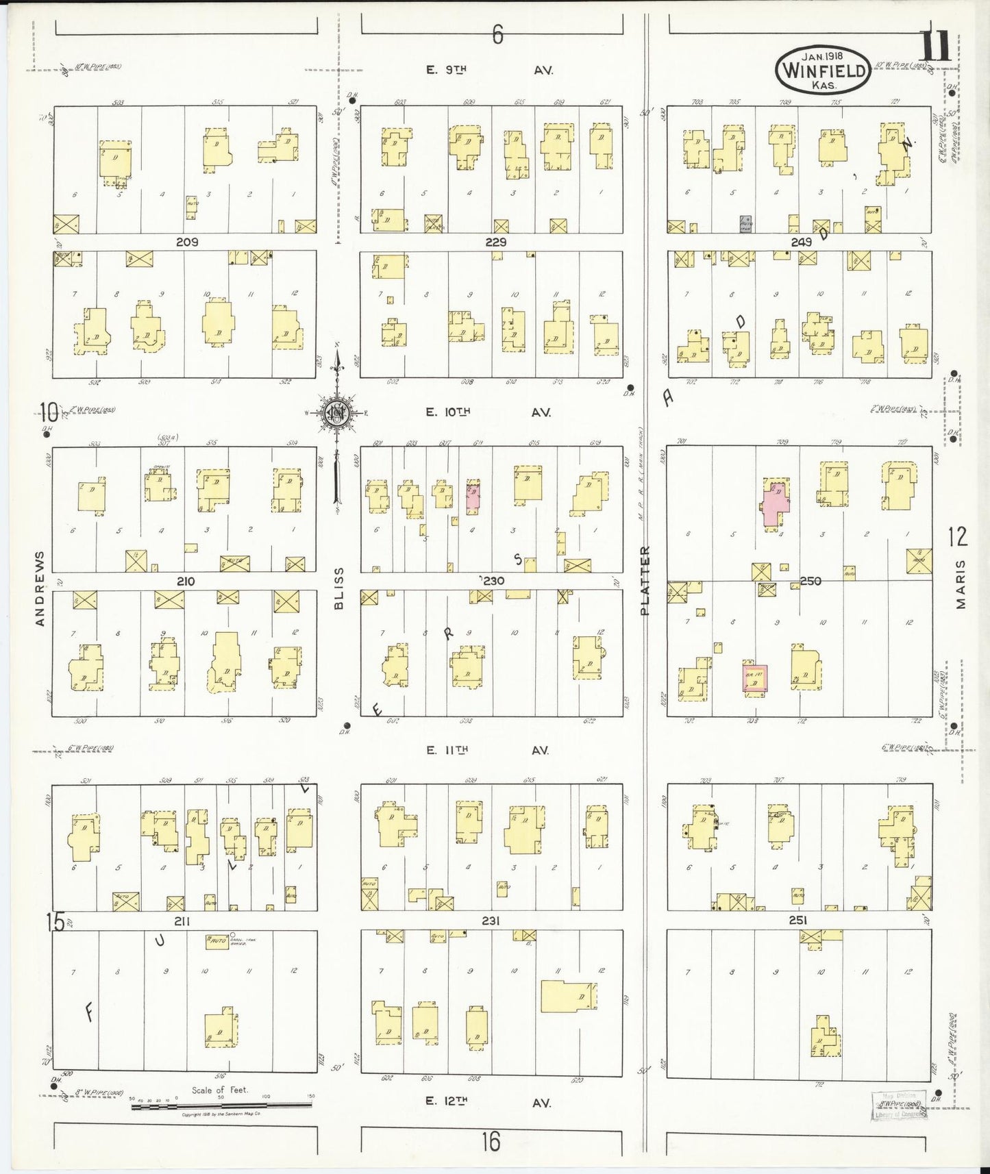 Sanborn Fire Insurance Map from Winfield, Cowley County, Kansas (1918), Sheet #0011 - Historic Sanborn Fire Insurance Map Print, vintage old map wall art, antique decor, genealogy gift, Kansas Kansas map
