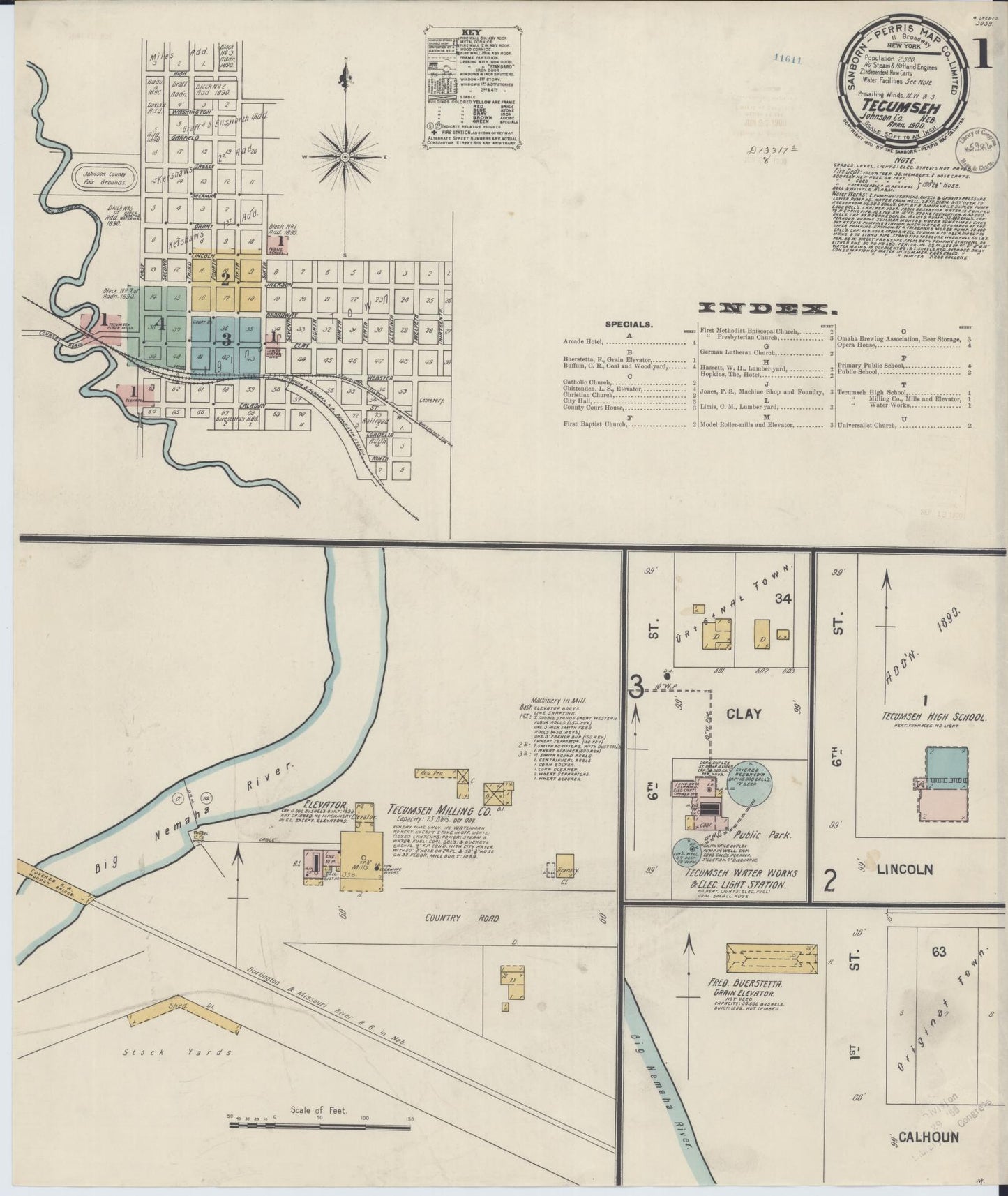 Sanborn Fire Insurance Map from Tecumseh, Johnson County, Nebraska (1900), Sheet #0001 - Historic Sanborn Fire Insurance Map Print, vintage old map wall art, antique decor, genealogy gift, Nebraska Nebraska map