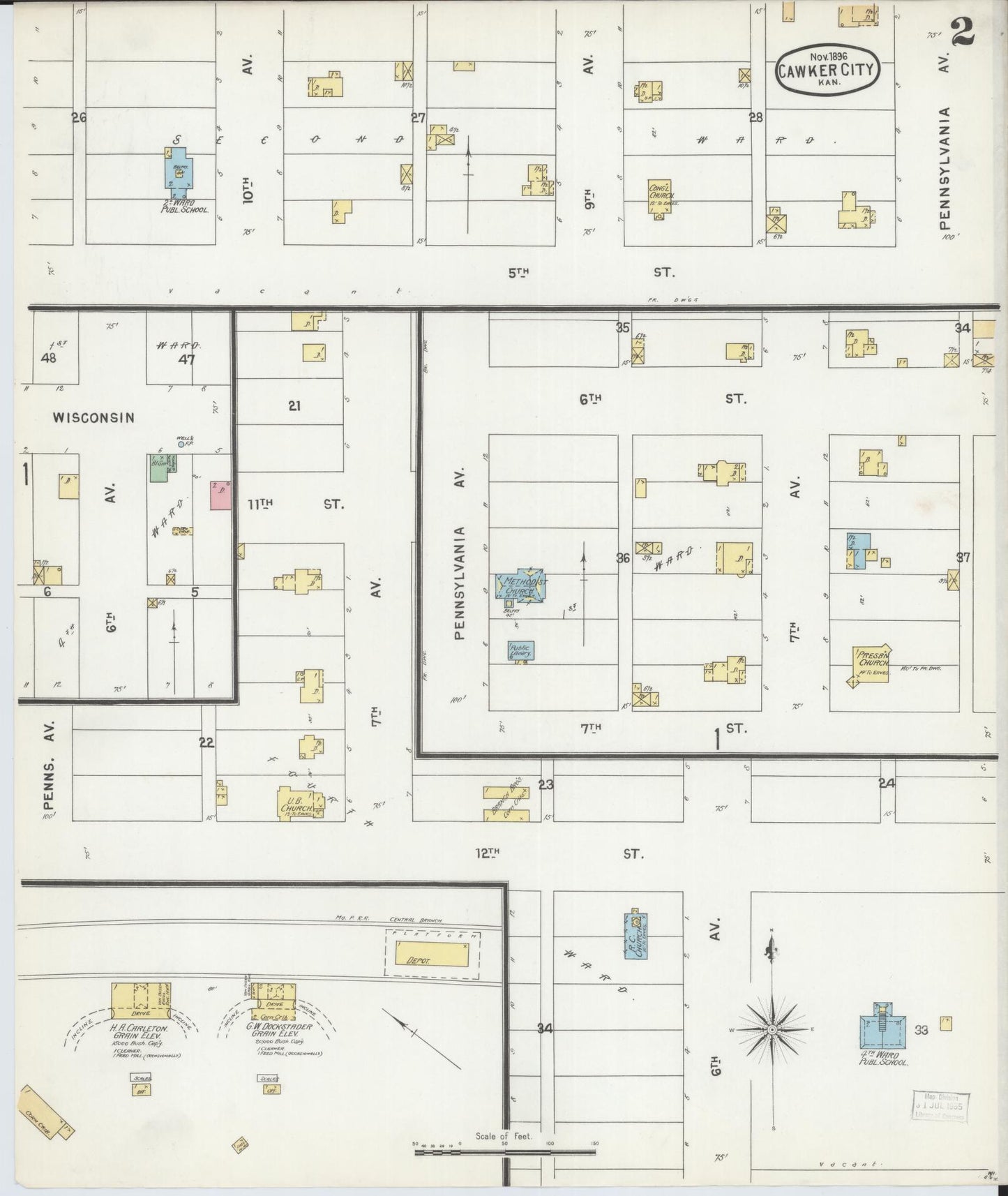 Sanborn Fire Insurance Map from Cawker City, Mitchell County, Kansas (1896), Sheet #0002 - Complete Map Set gallery image, historic Sanborn map, vintage wall art, Kansas Kansas