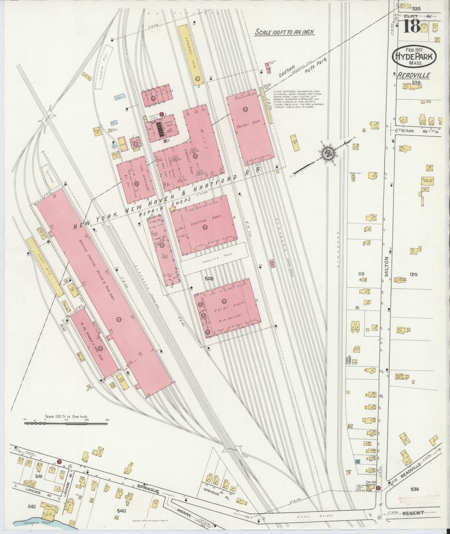 Sanborn Fire Insurance Map from Hyde Park, Norfolk County, Massachusetts (1917), Sheet #0018 - Historic Sanborn Fire Insurance Map Print, vintage old map wall art, antique decor, genealogy gift, Massachusetts Massachusetts map