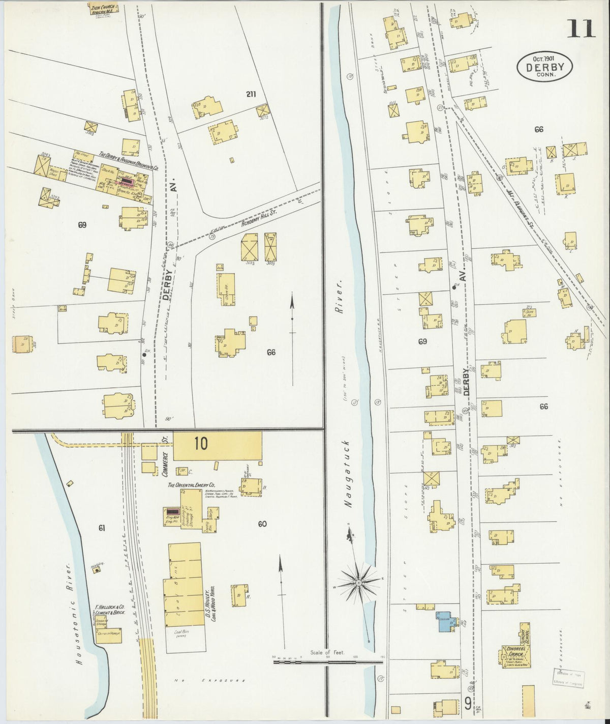 Sanborn Fire Insurance Map from Derby, New Haven County, Connecticut (1901), Sheet #0011 - Historic Sanborn Fire Insurance Map Print, vintage old map wall art, antique decor, genealogy gift, Connecticut Connecticut map