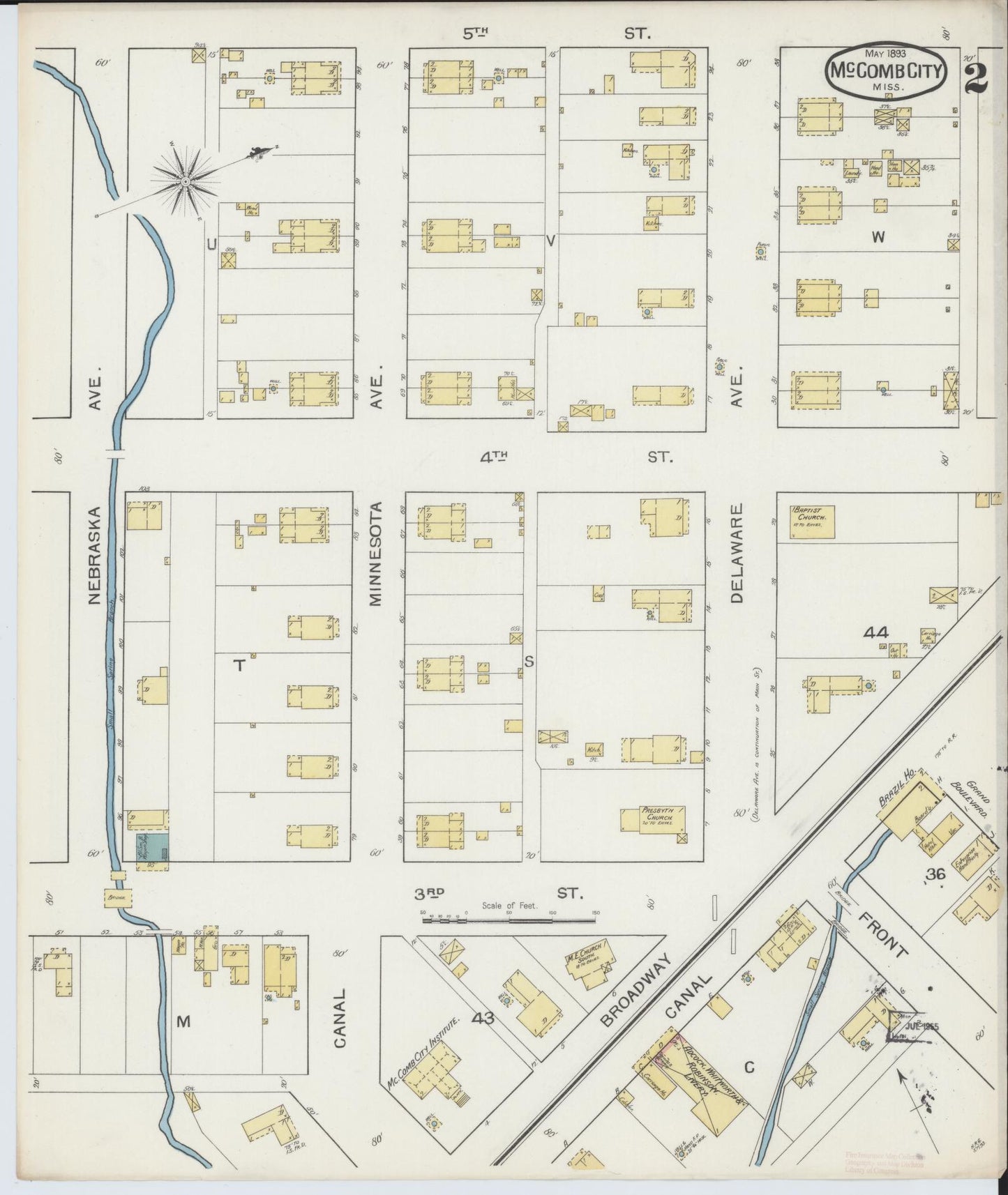 Sanborn Fire Insurance Map from McComb, Pike County, Mississippi (1893), Sheet #0002 - Historic Sanborn Fire Insurance Map Print, vintage old map wall art, antique decor, genealogy gift, Mississippi Mississippi map