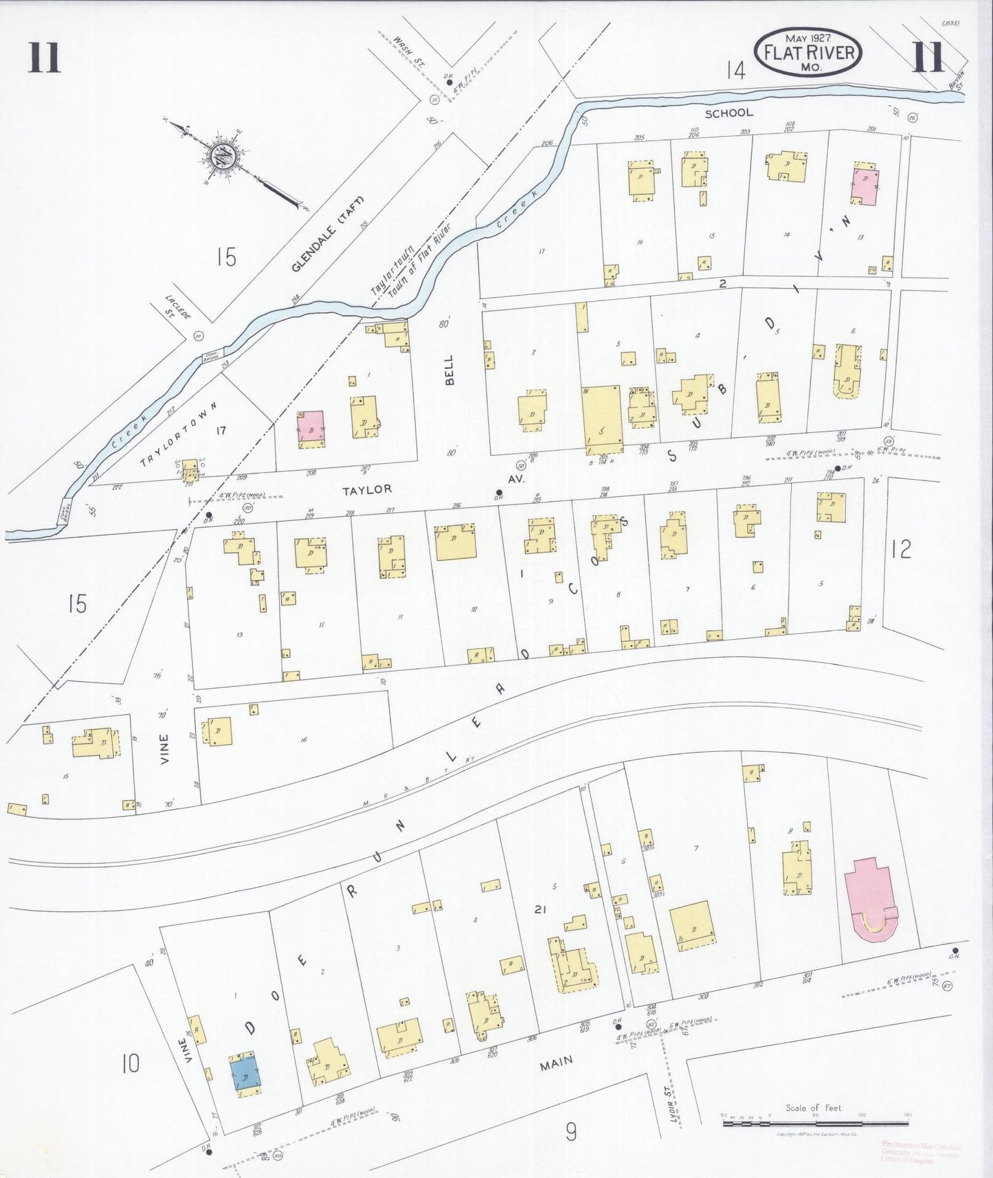 Sanborn Fire Insurance Map from Flat River, Saint Francois County, Missouri (1927), Sheet #0011 - Historic Sanborn Fire Insurance Map Print, vintage old map wall art, antique decor, genealogy gift, Missouri Missouri map