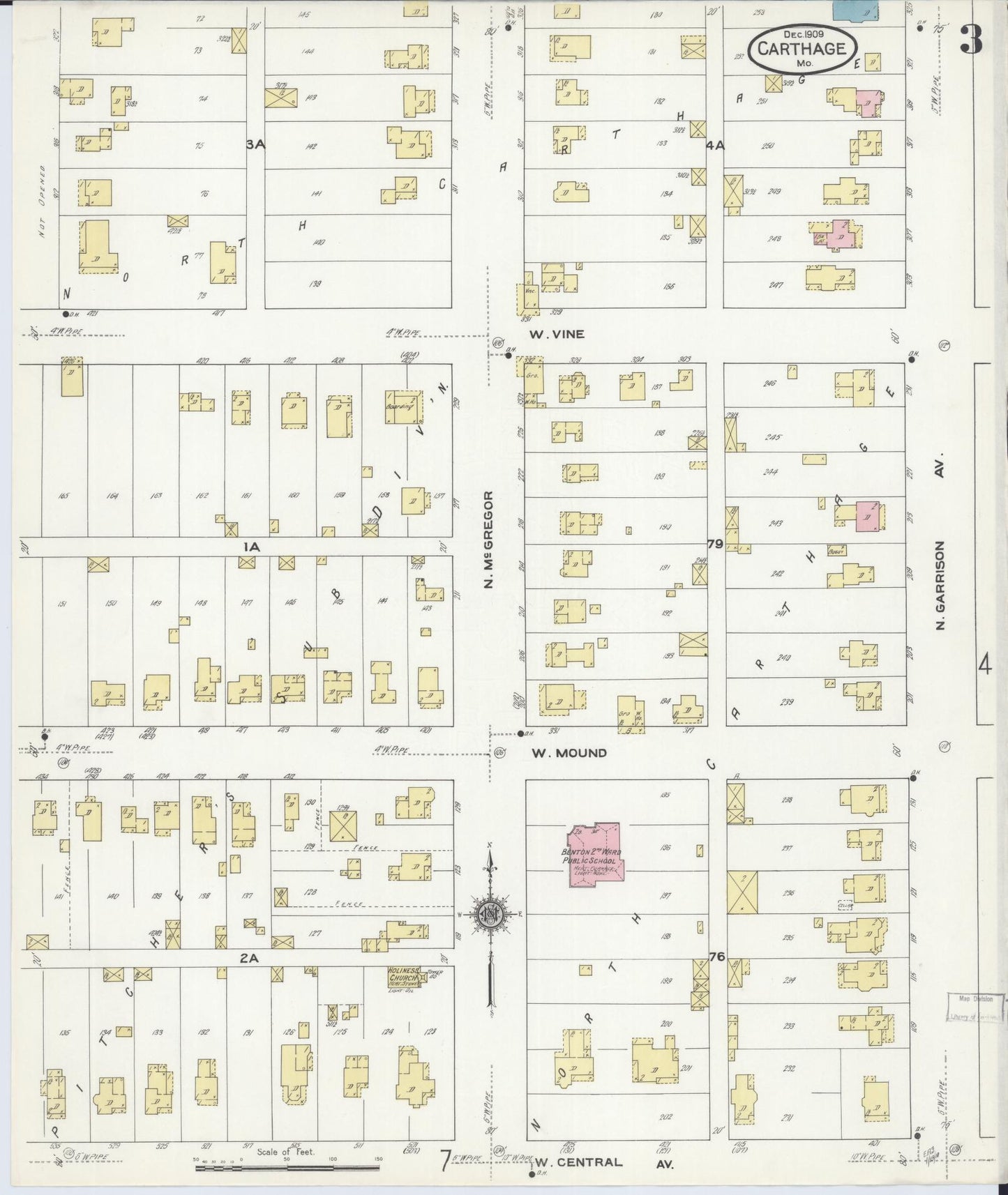 Sanborn Fire Insurance Map from Carthage, Jasper County, Missouri (1909), Sheet #0003 - Historic Sanborn Fire Insurance Map Print, vintage old map wall art, antique decor, genealogy gift, Missouri Missouri map